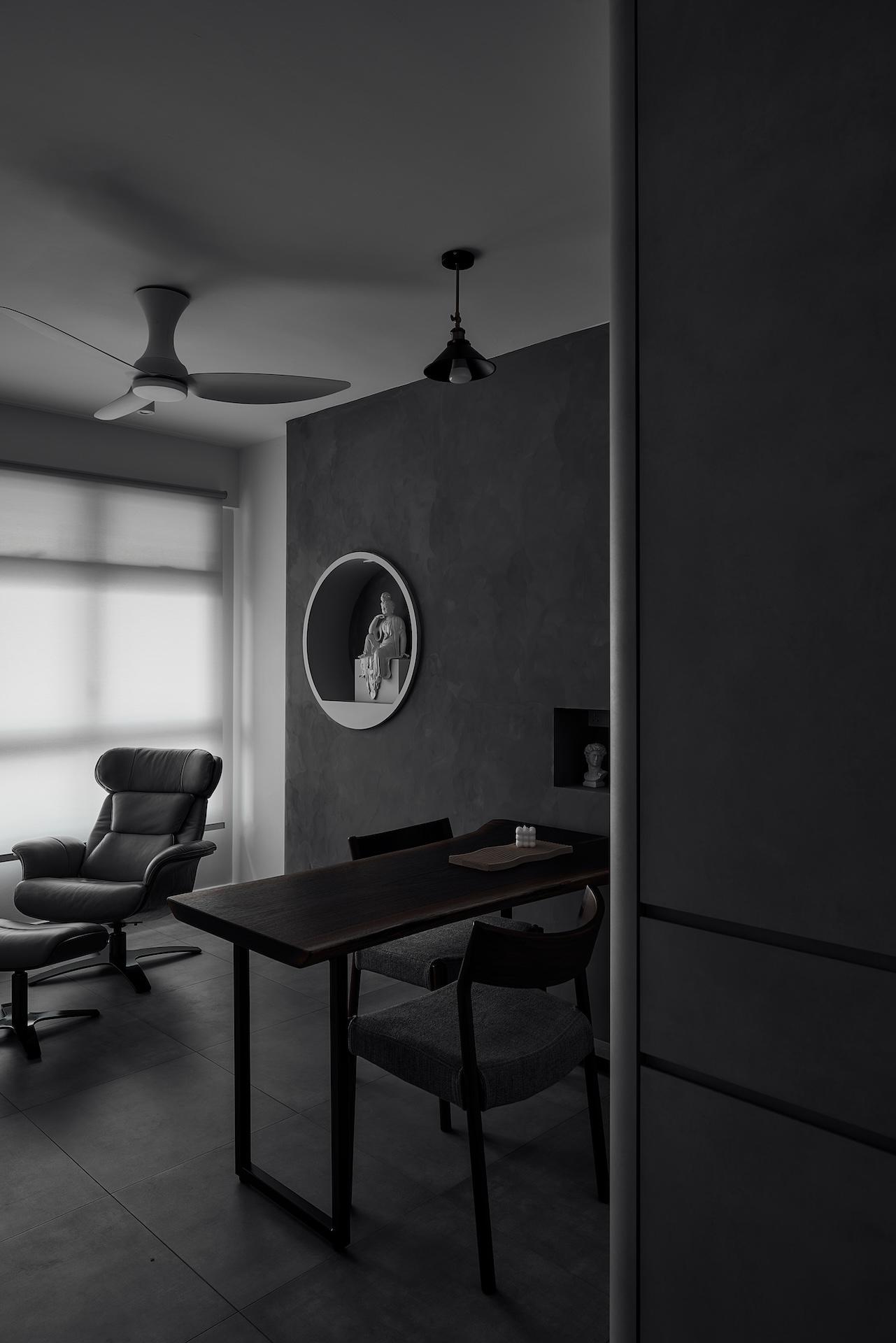 Industrial Living Room with Cement Floor and Feature Wall