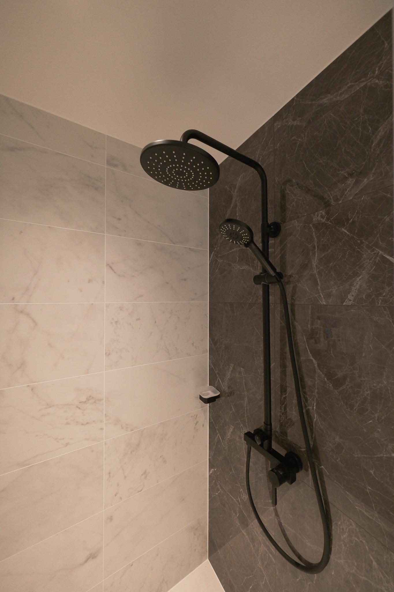 Contemporary Bathroom with Cement Floor and Granite Floor