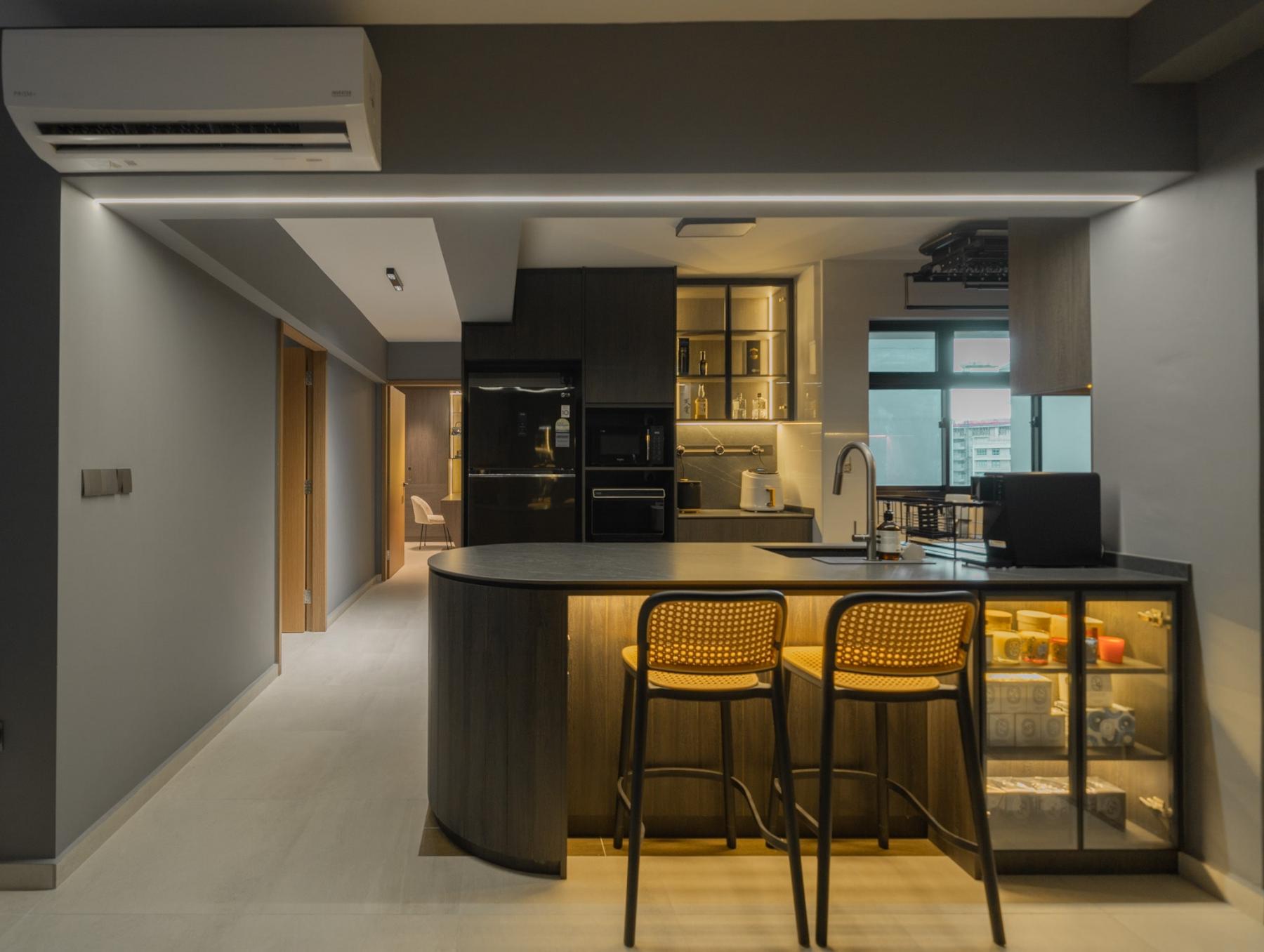 Modern Pantry with Kitchen Island and Drinkware