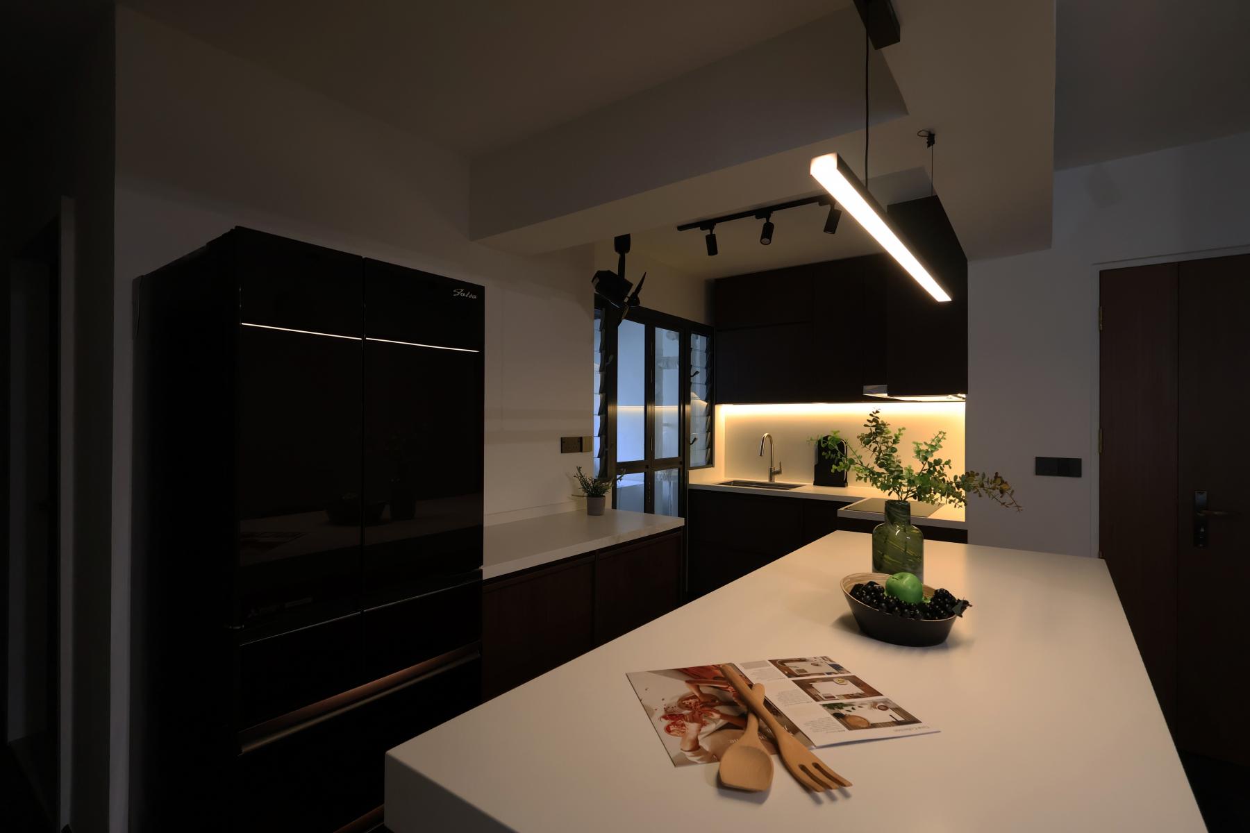 Industrial Kitchen with Kitchen Window and Kitchen Island