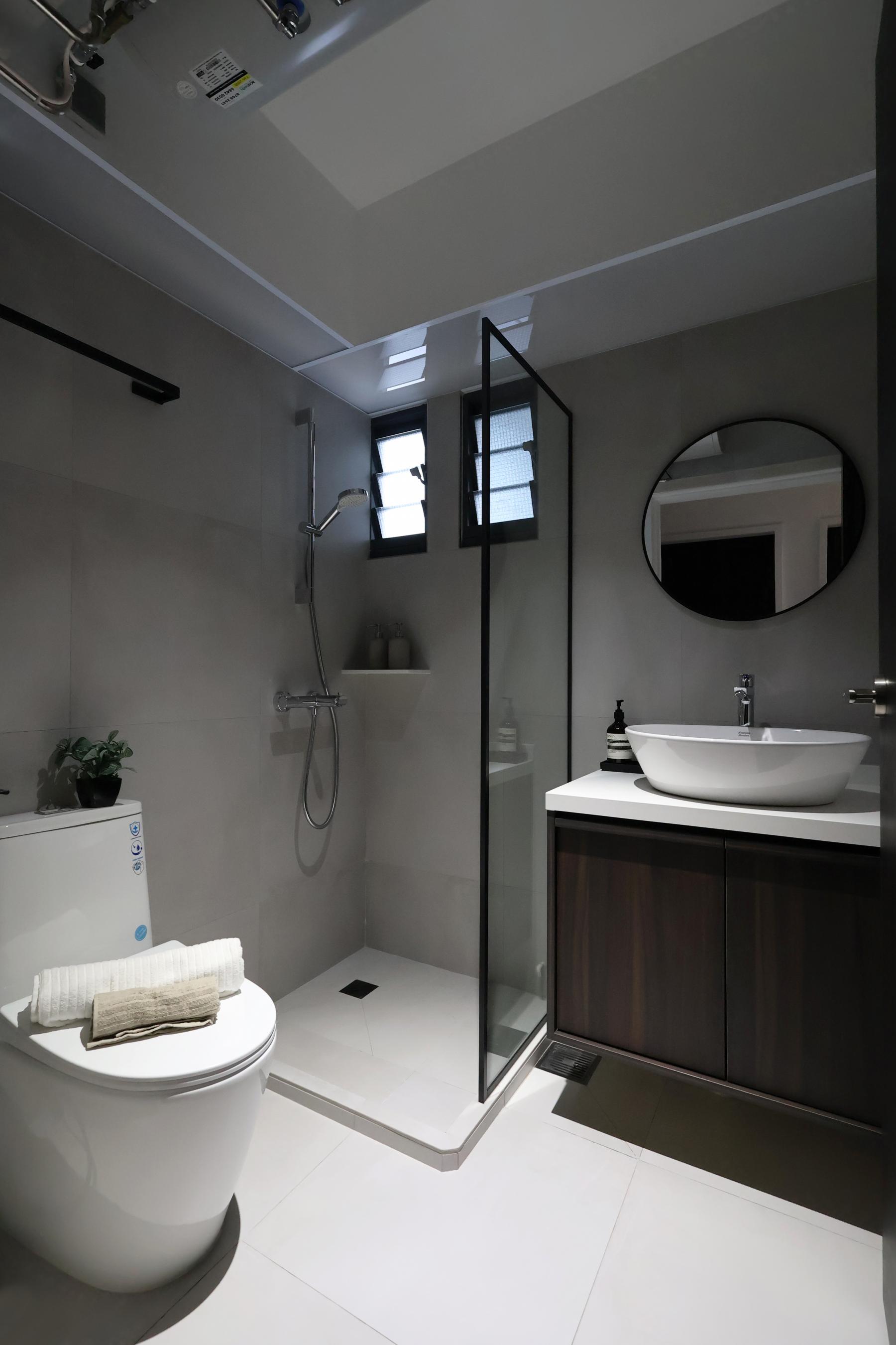 Industrial Bathroom with Mirror and Shower Screen