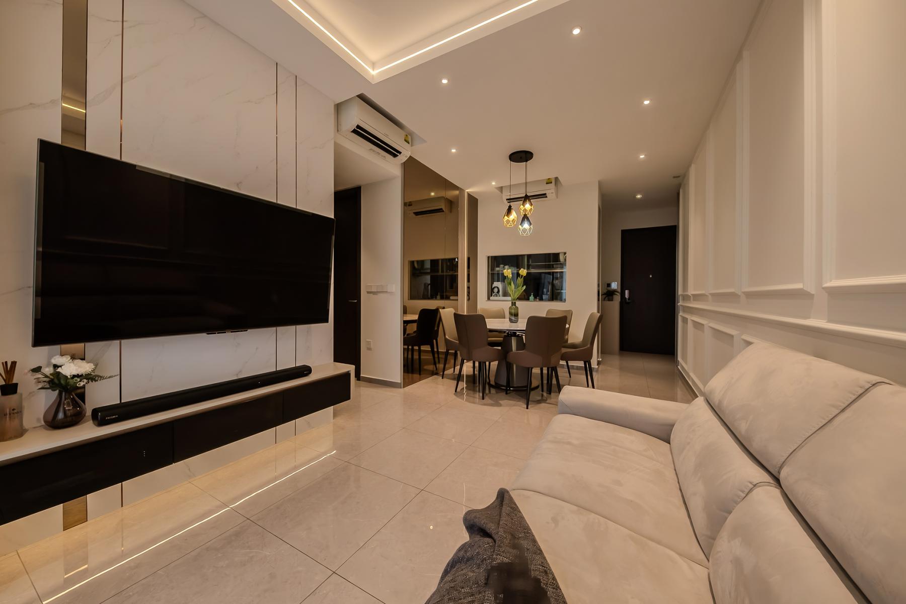 Contemporary Living Room with TV Console and Feature Wall