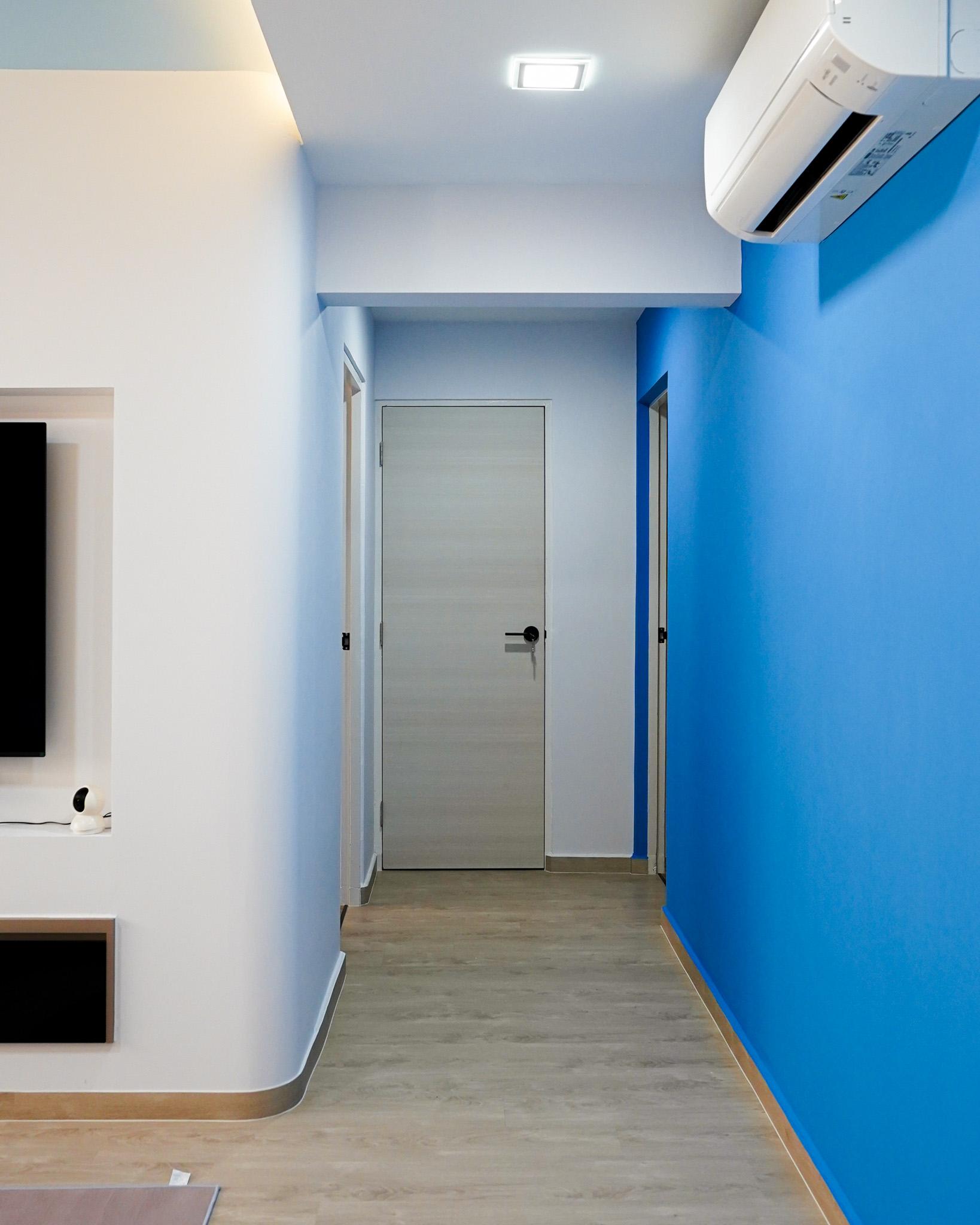 Modern Hallway with Vinyl Flooring and Paintings