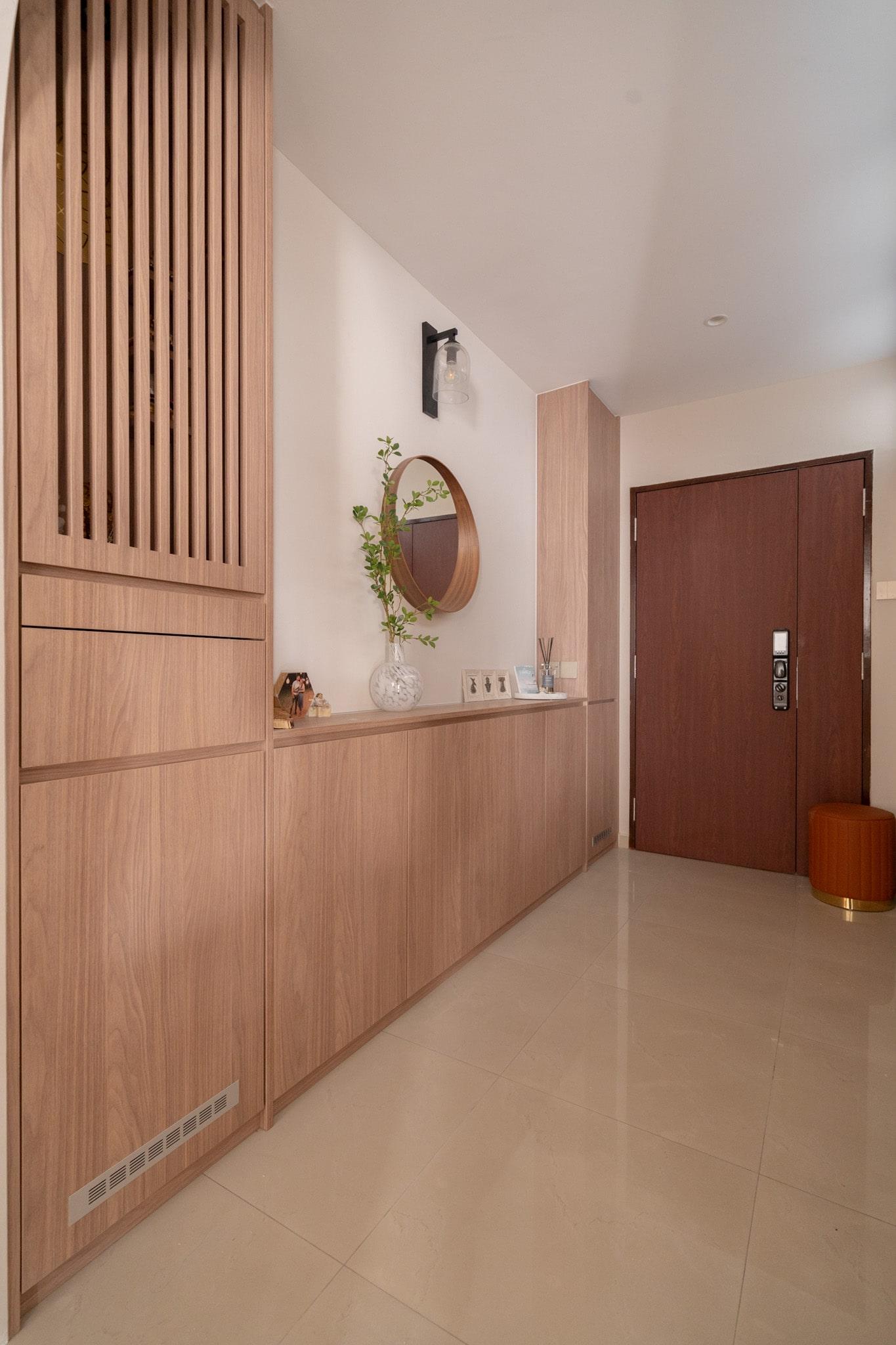 Contemporary Entryway with Seating Bench and Shoe Rack