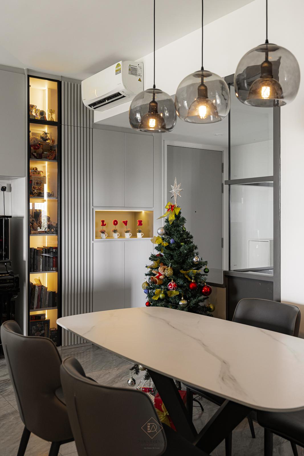 Modern Living Room with Bookshelf and Homogeneous Tiles