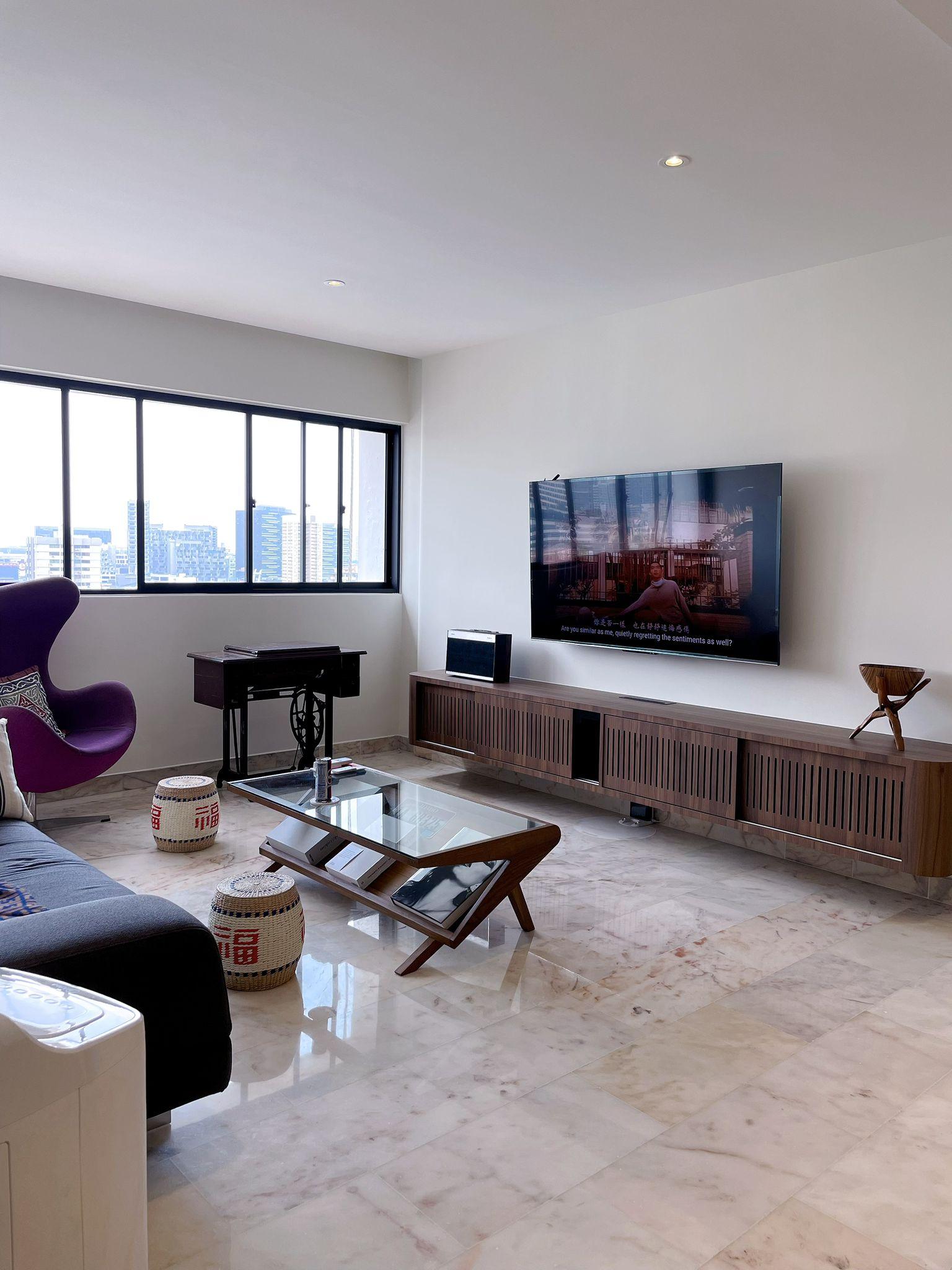 Modern Living Room with Marble Floor and TV Console