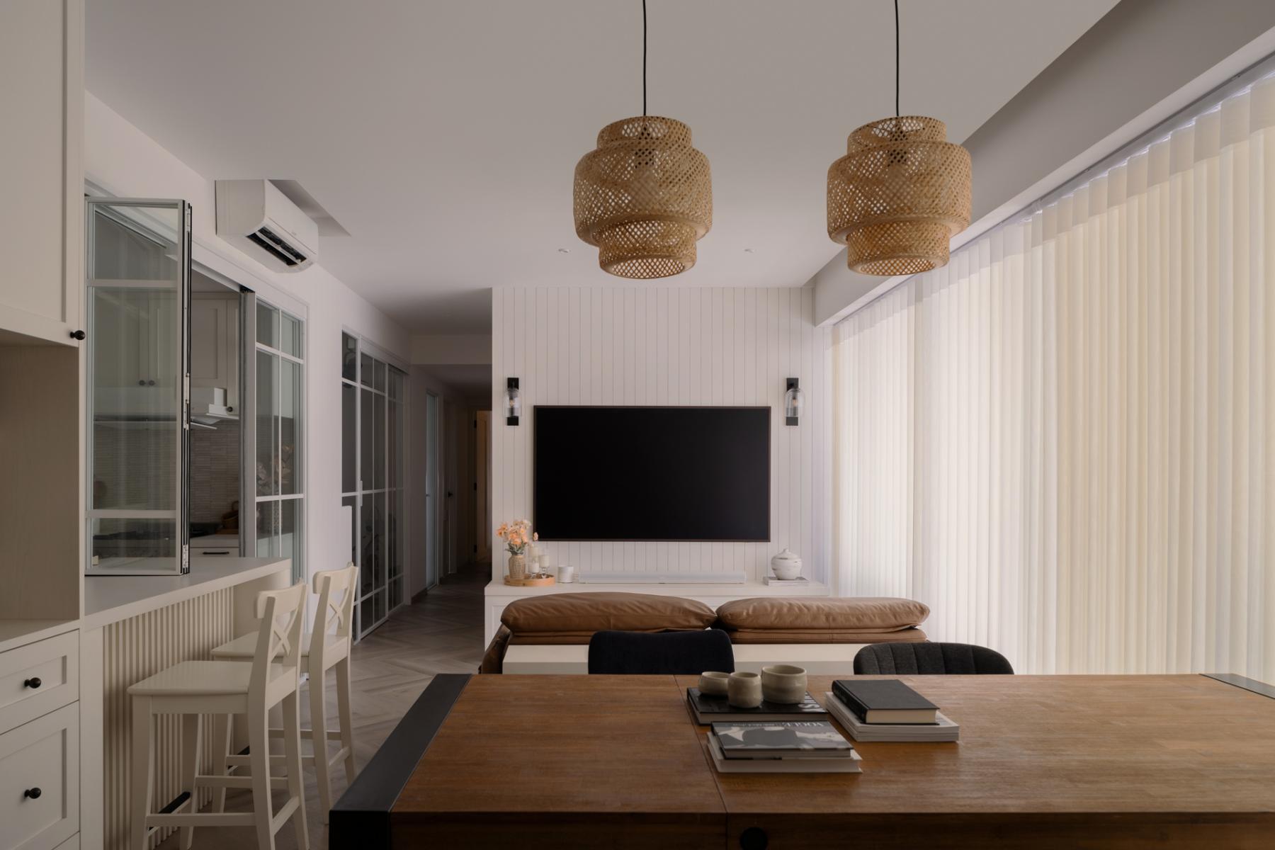 Modern Living Room with Glass Door and Breakfast Counter