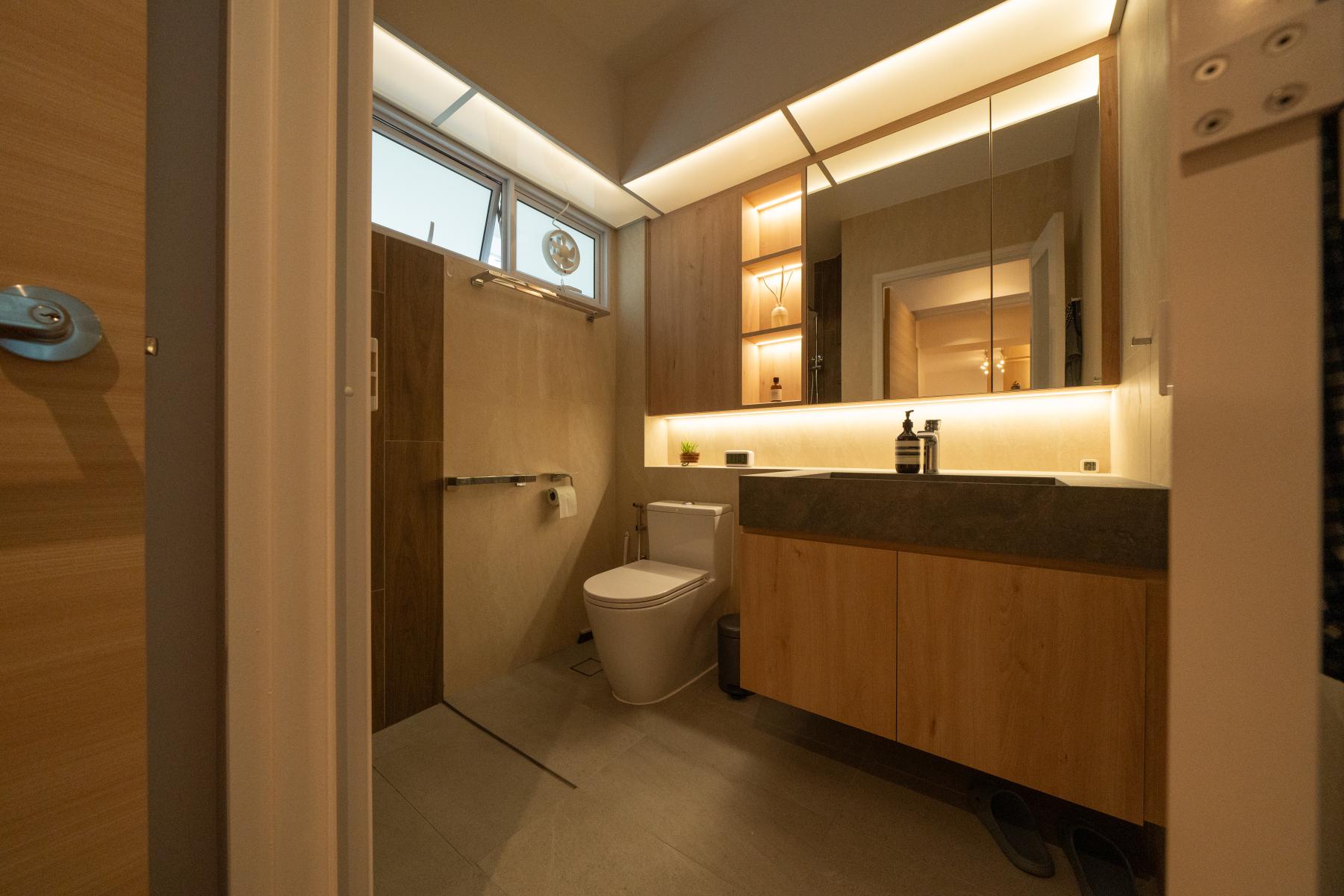 Scandinavian Bathroom with Mirror and Rainshower