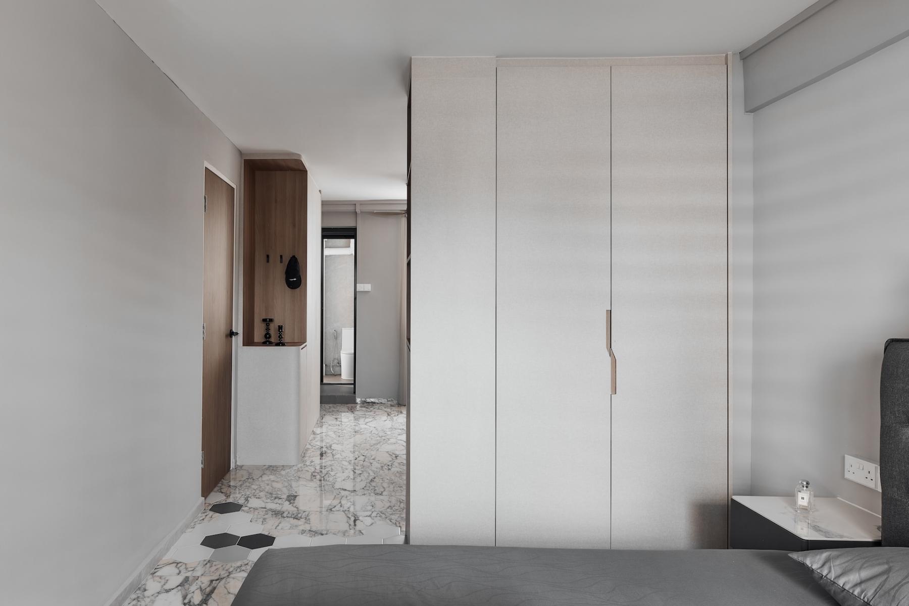 Modern Bedroom with Marble Floor and Wardrobe