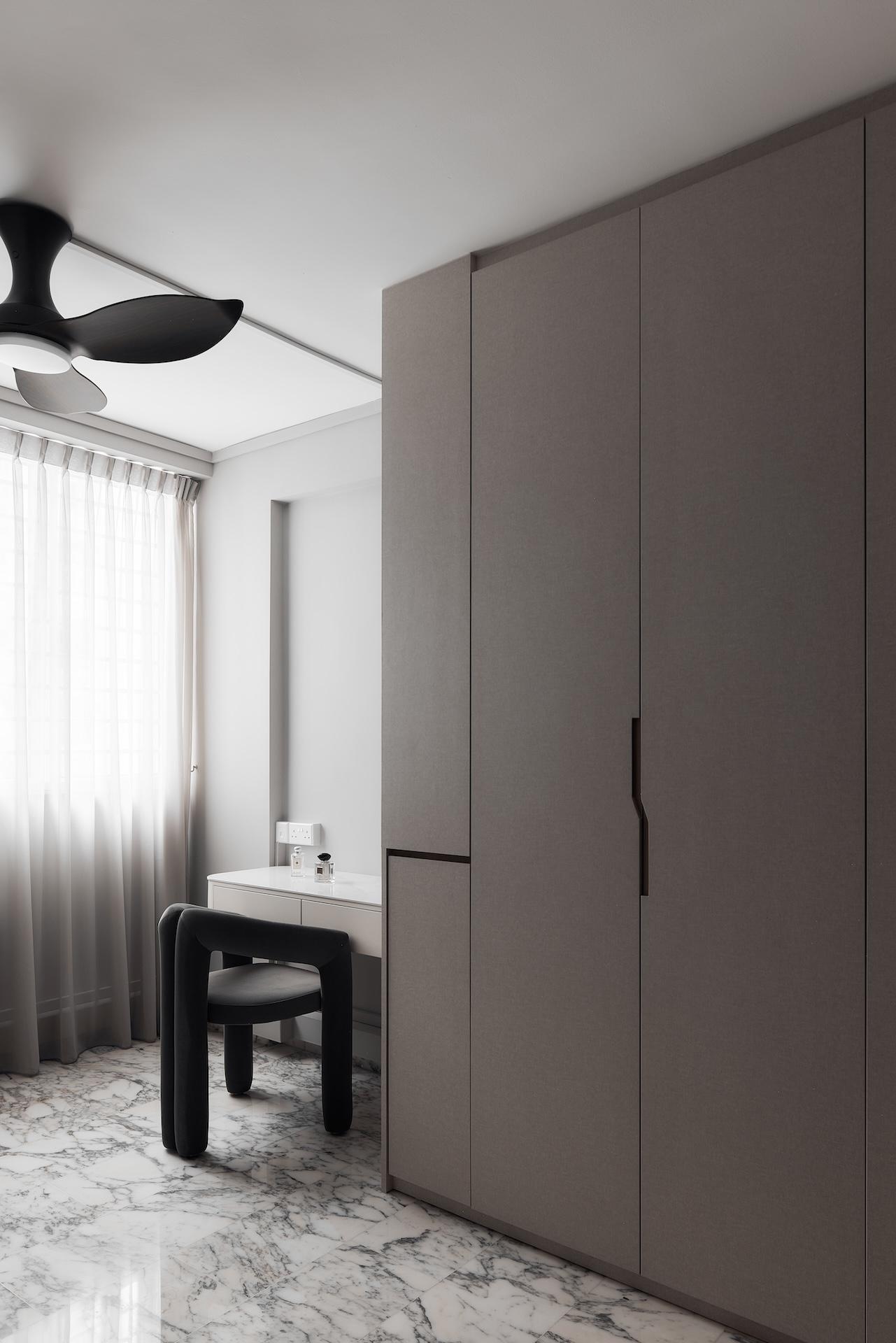 Modern Bedroom with Marble Floor and Wardrobe