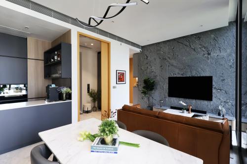 Contemporary Living Room at 3  Bedroom Condo @ Cairnhill