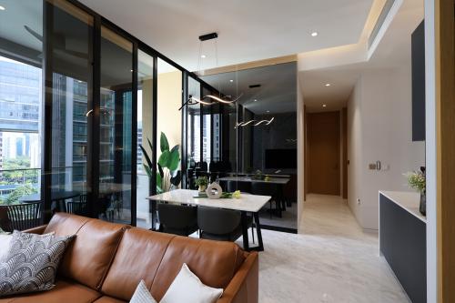 Contemporary Living Room at 3  Bedroom Condo @ Cairnhill