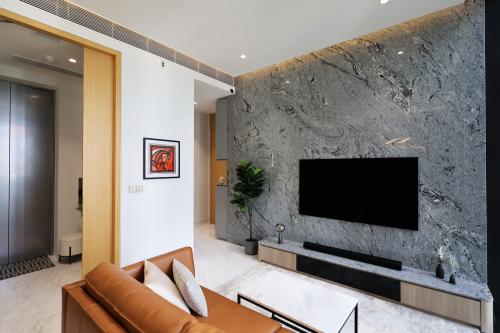 Contemporary Living Room at 3  Bedroom Condo @ Cairnhill