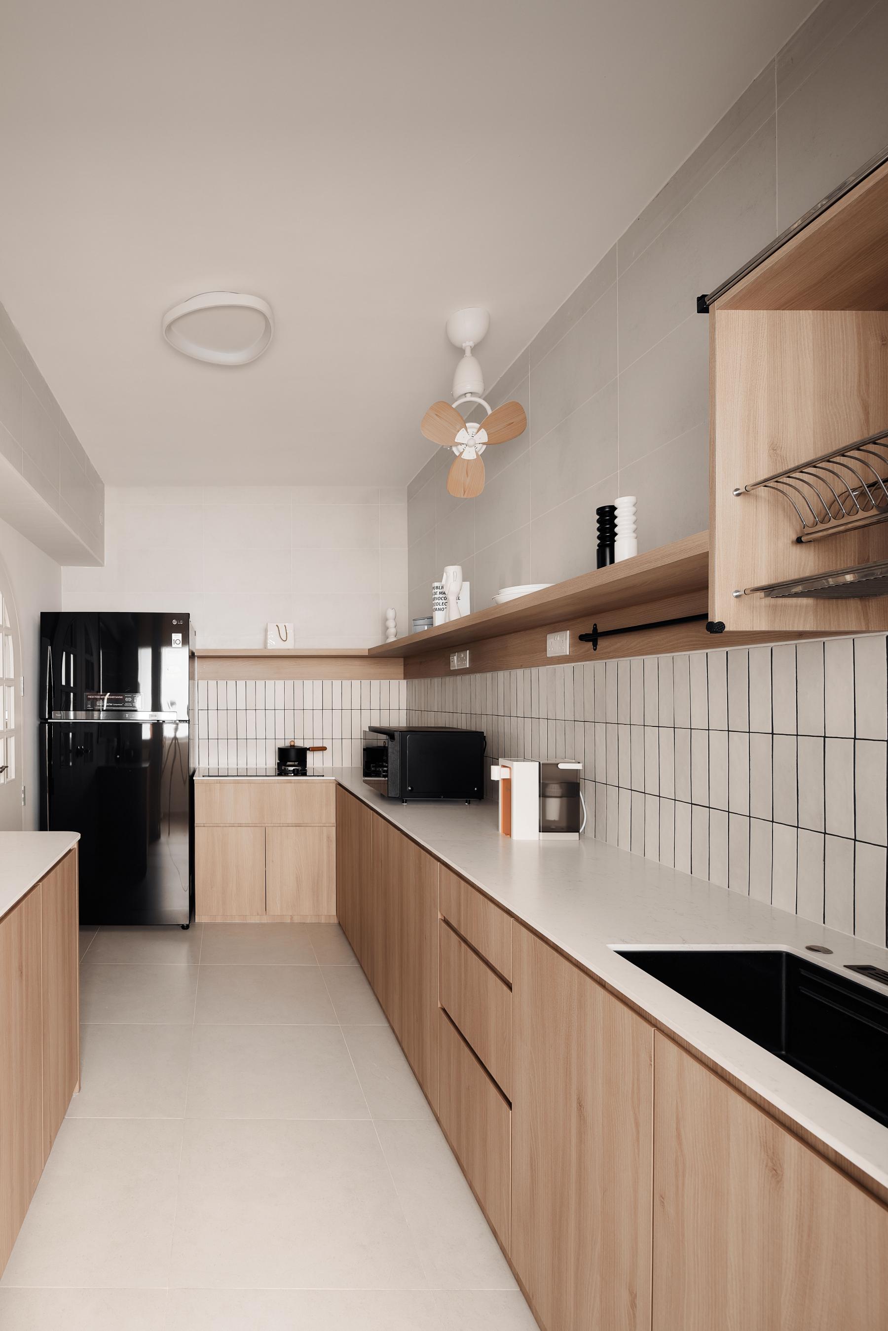 Minimalist Kitchen with Countertop and Cement Floor