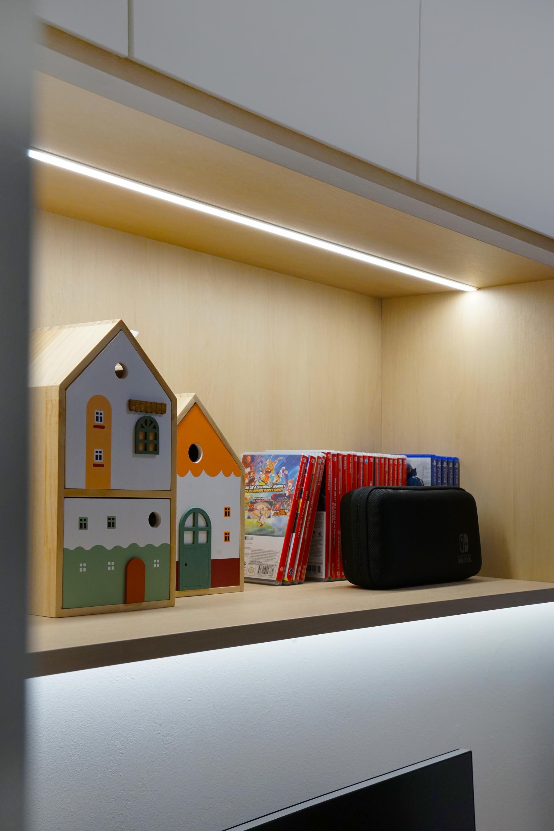 Modern Study with Wall Shelves and Lighting