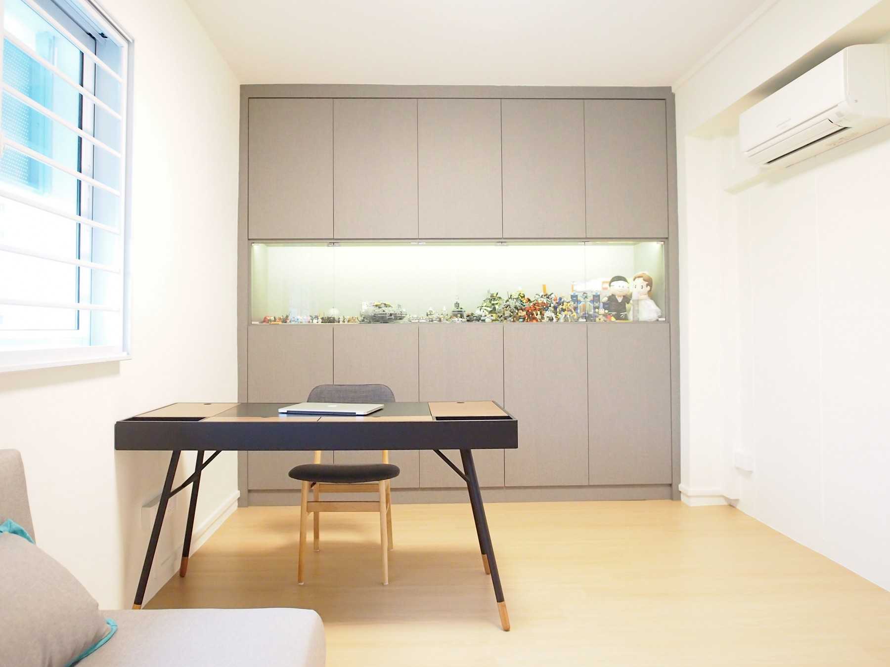 Scandinavian Home Office with Bookshelf and Storage Cabinets