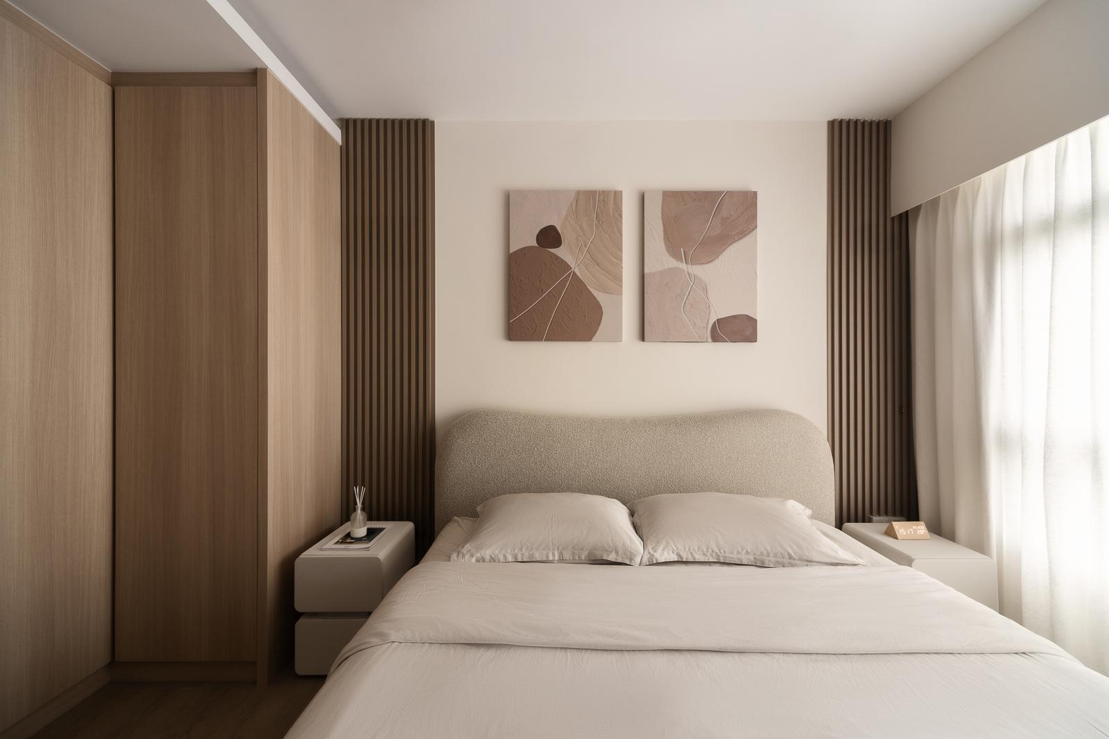 Scandinavian Bedroom with Feature Wall and Artwork