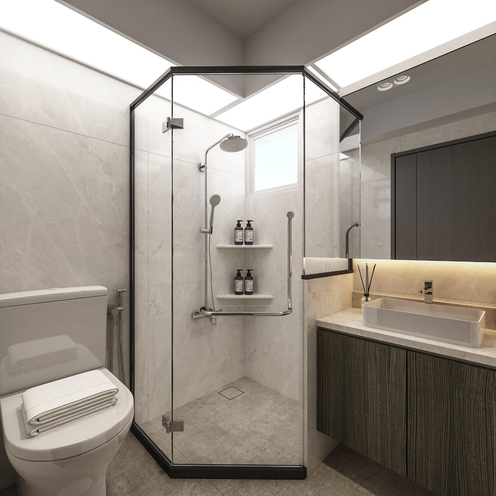 Modern Bathroom with Countertop and Homogeneous Tiles