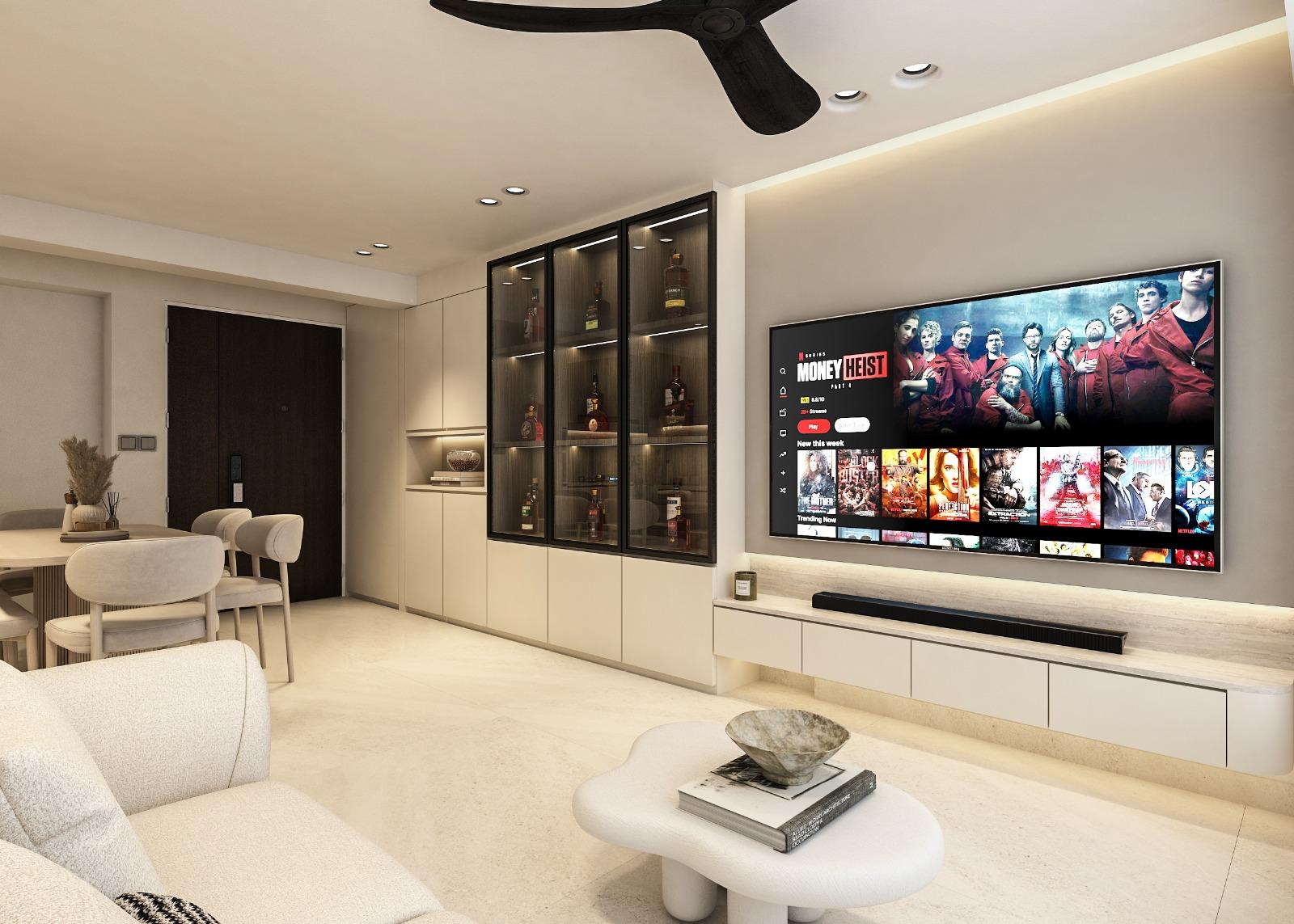 Modern Living Room with TV Console and Feature Wall