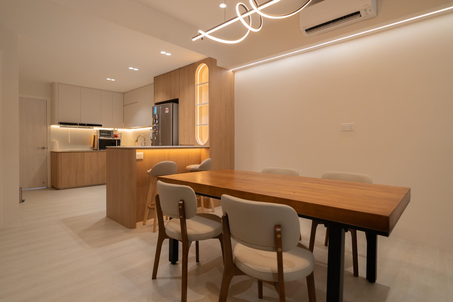 Modern Dining Room with Drop Light and Tableware