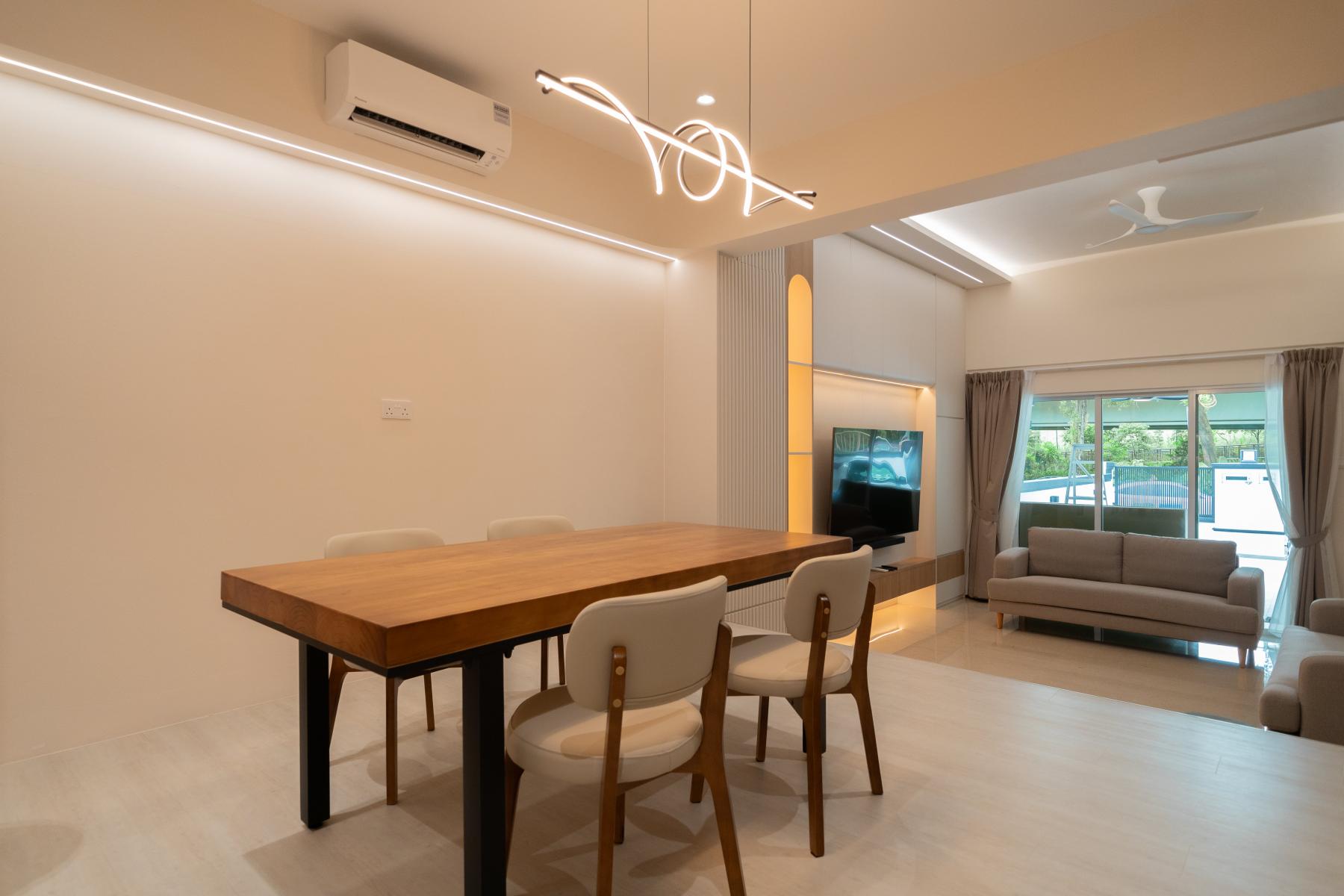 Modern Dining Room with Drop Light and Dining Table