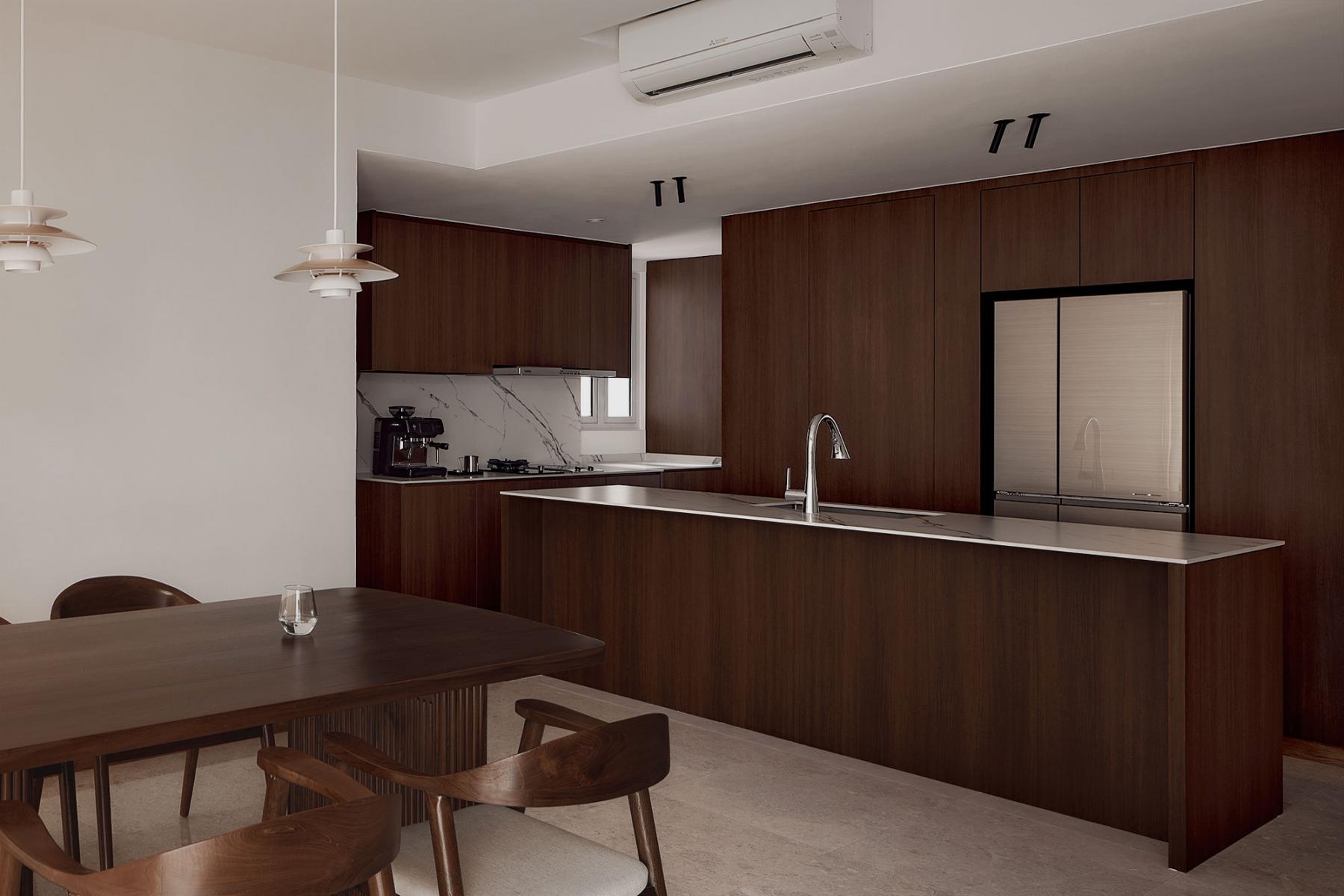 Contemporary Kitchen with Countertop and Marble Floor