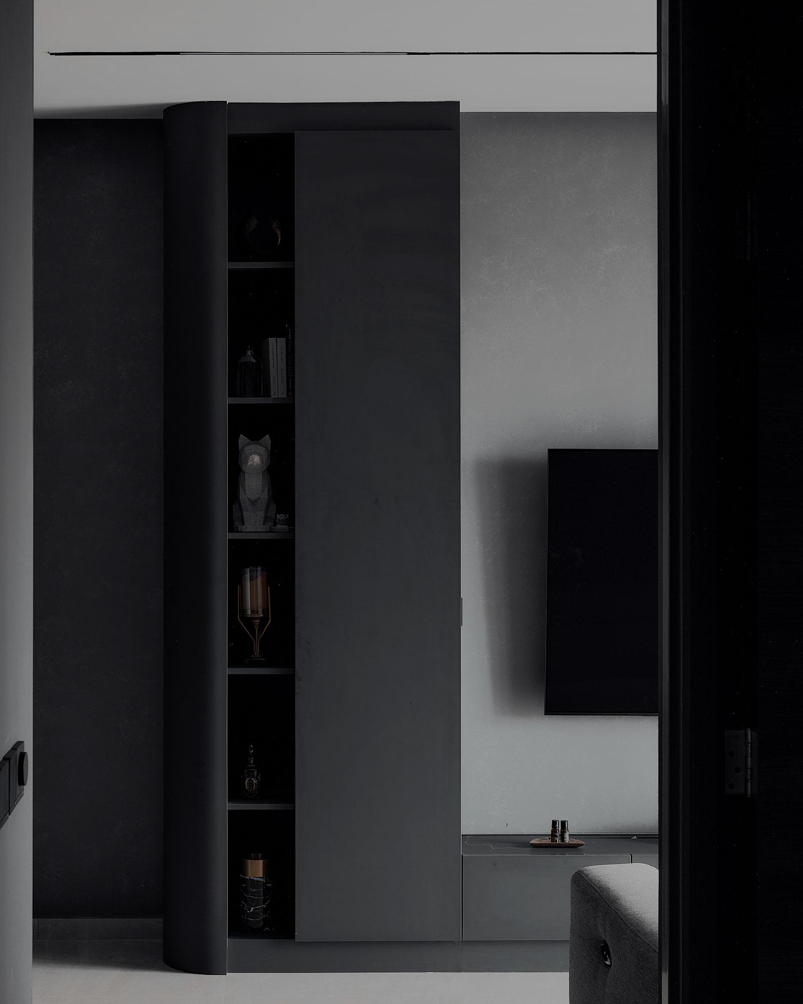 Contemporary Living Room with Homogeneous Tiles and TV Console