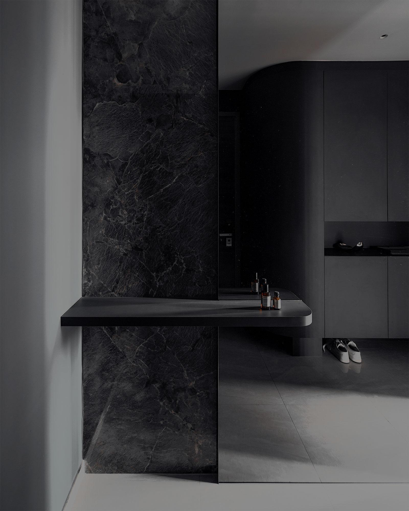 Contemporary Foyer with Feature Wall and Mirror