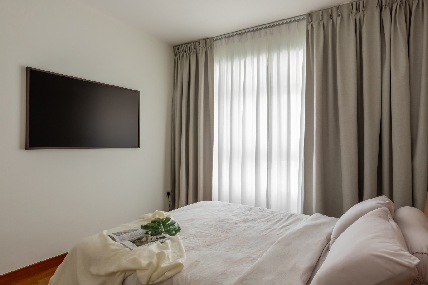 Scandinavian Bedroom with Curtain and TV