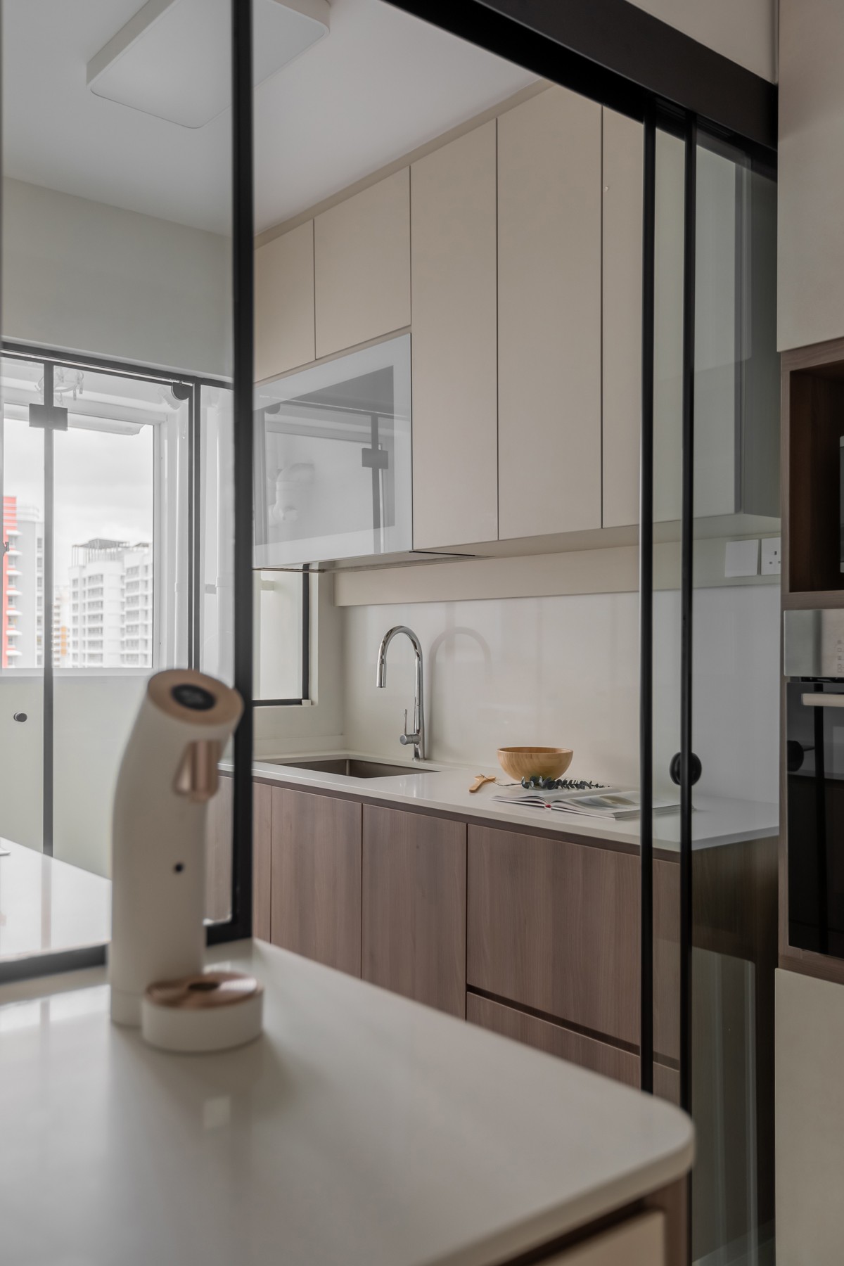 Scandinavian Kitchen with Countertop and Kitchen Window