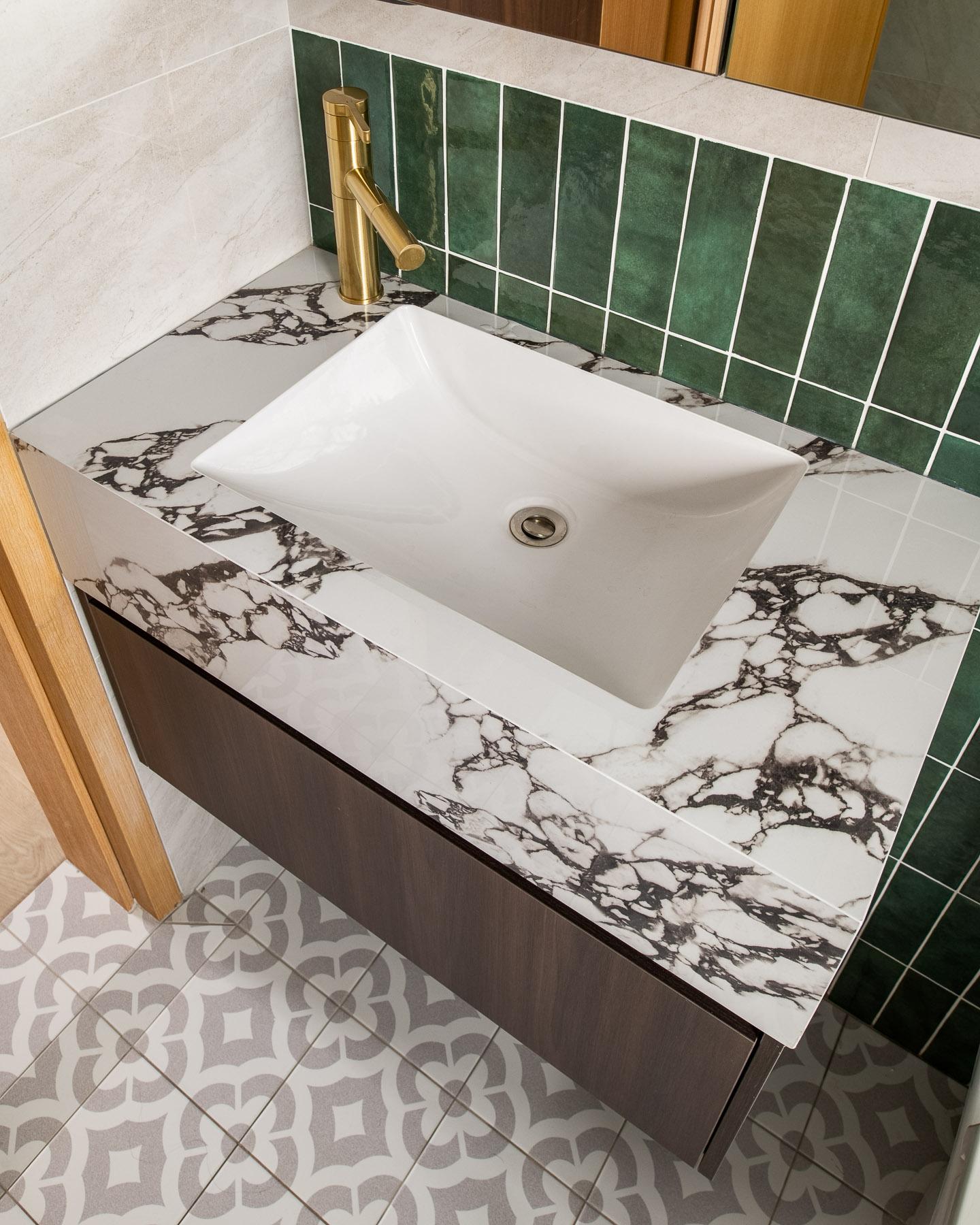 Country Bathroom with Countertop and Homogeneous Tiles