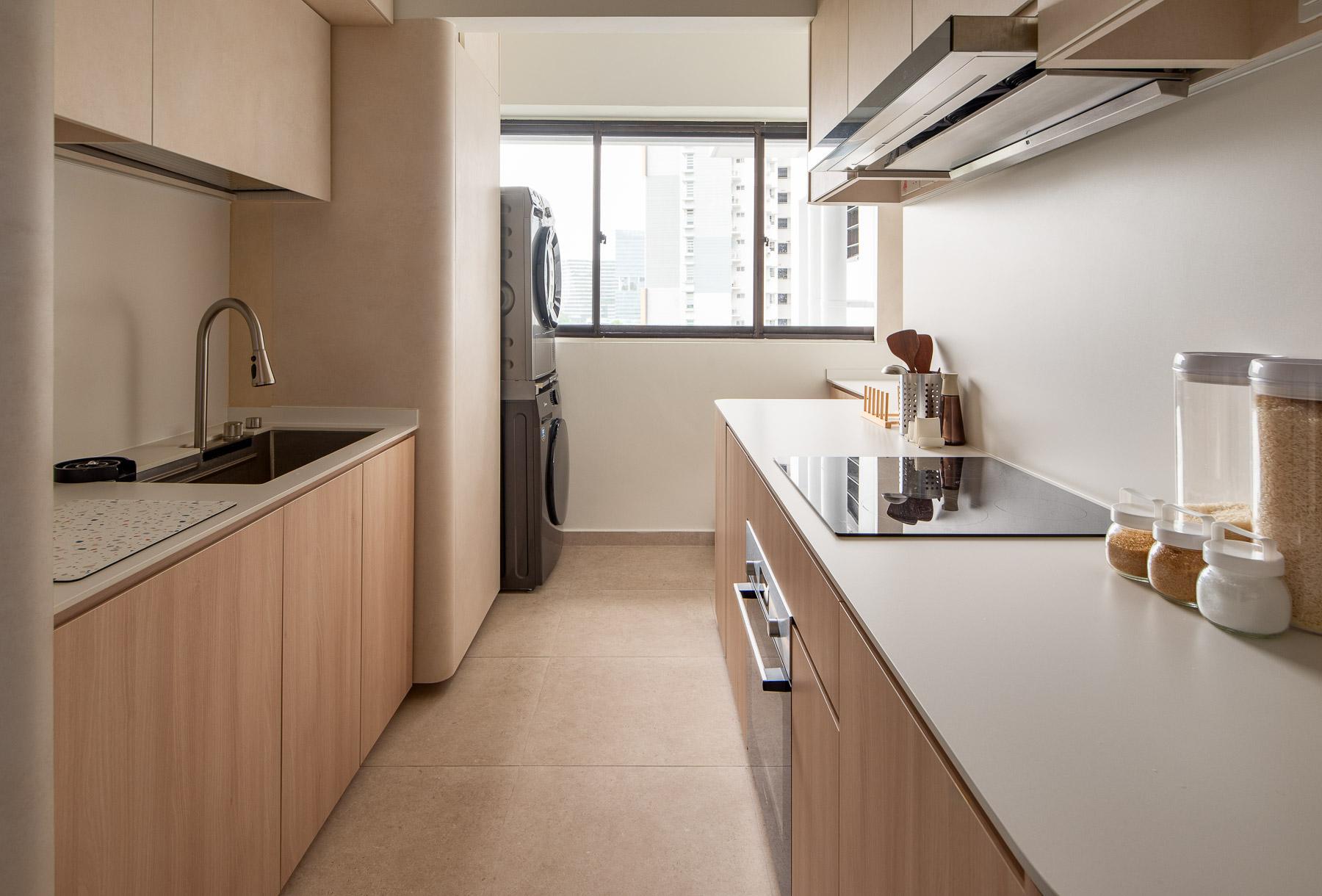 Scandinavian Kitchen with Countertop and Homogeneous Tiles