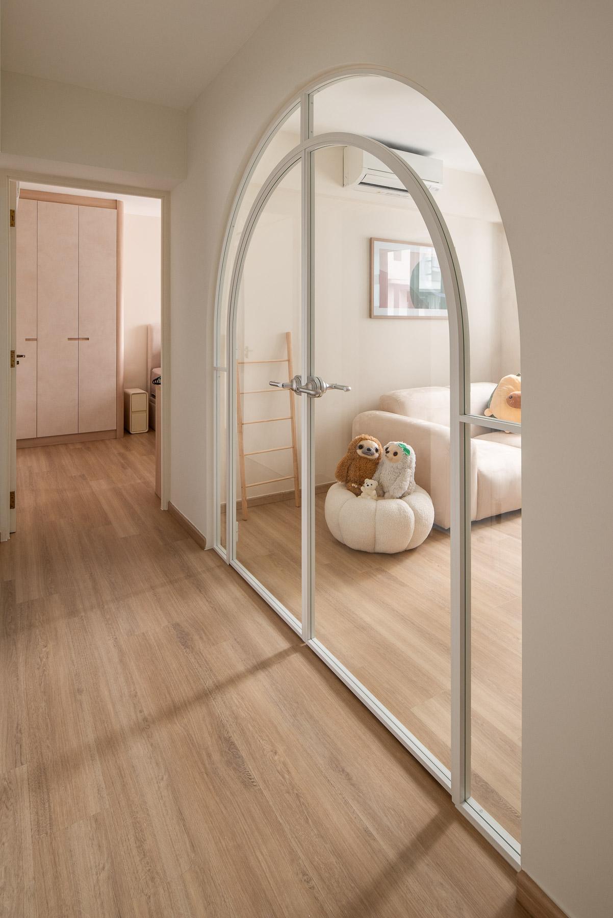 Scandinavian Living Room with Vinyl Flooring and Feature Wall