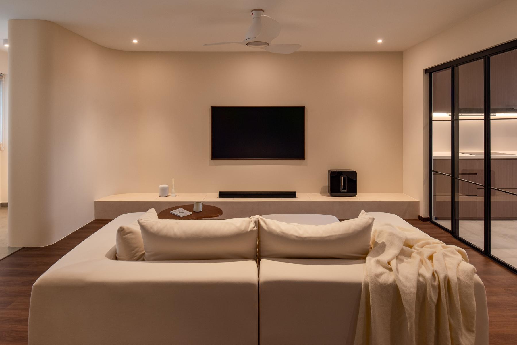 Modern Living Room with Vinyl Flooring and TV Console