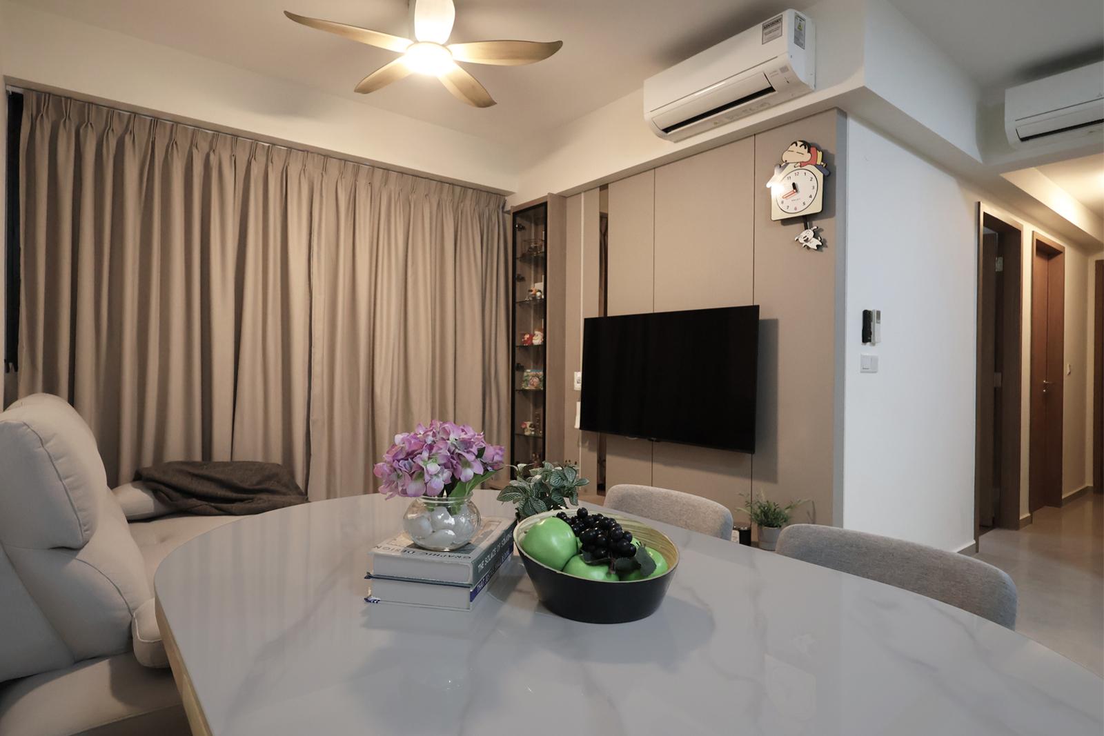 Contemporary Living Room with TV Console and Feature Wall
