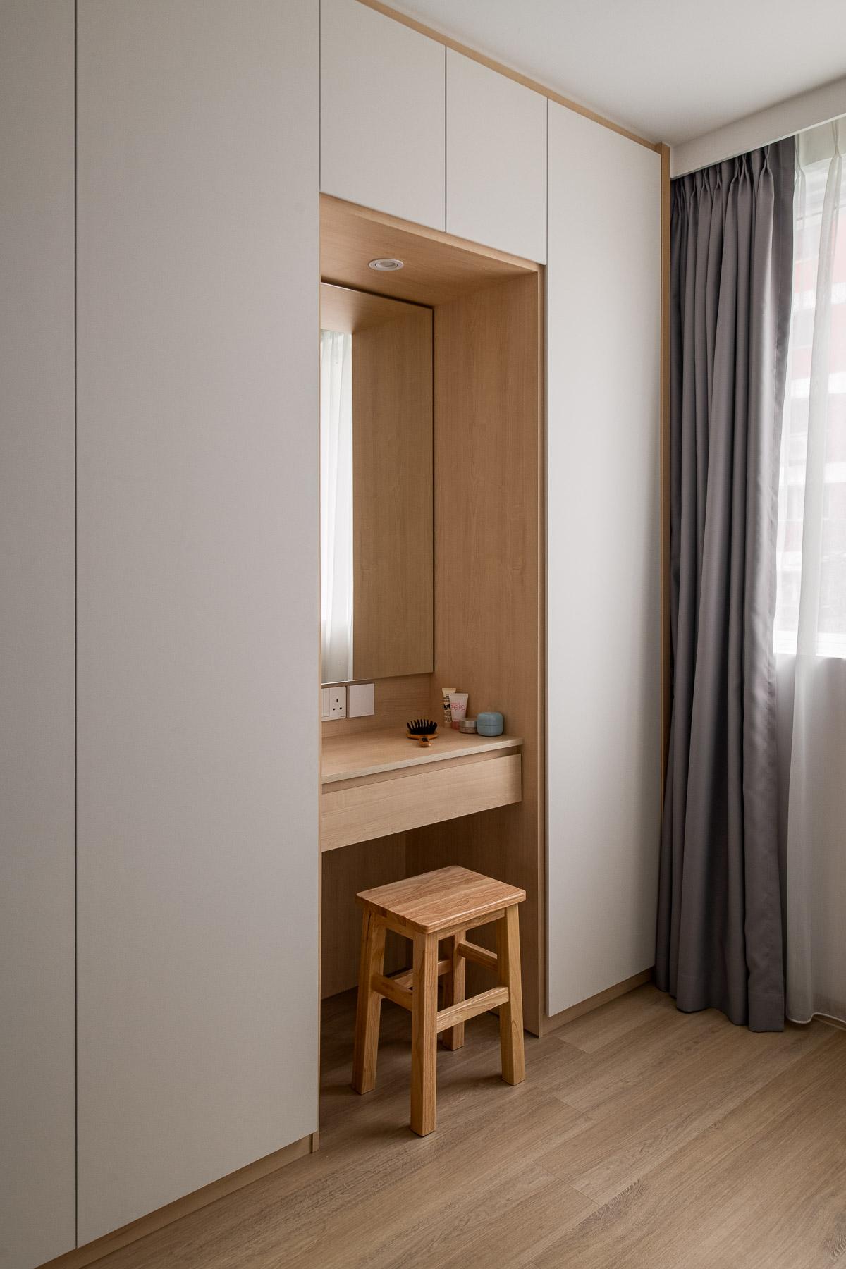 Scandinavian Bedroom with Bookshelf and Wardrobe