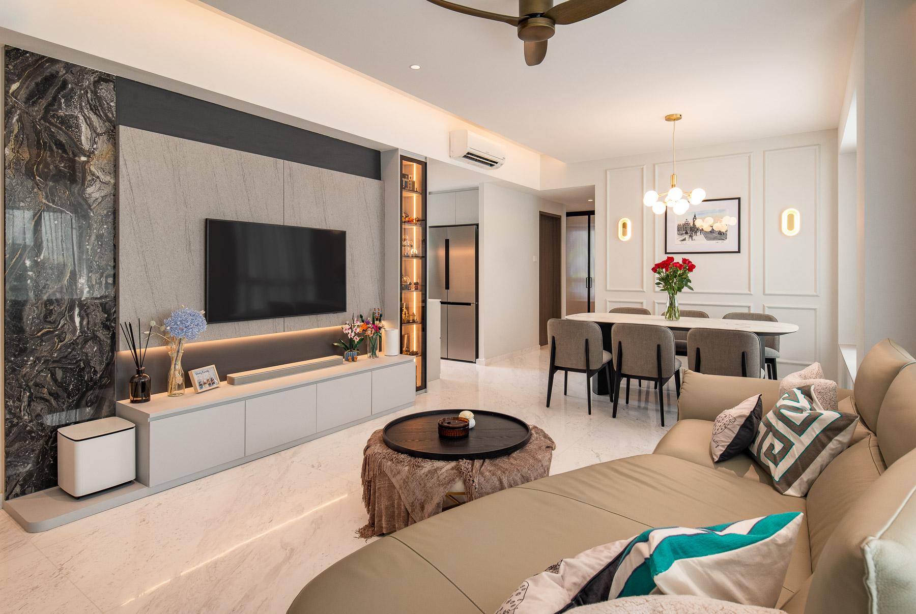 Modern Living Room with TV Console and Feature Wall