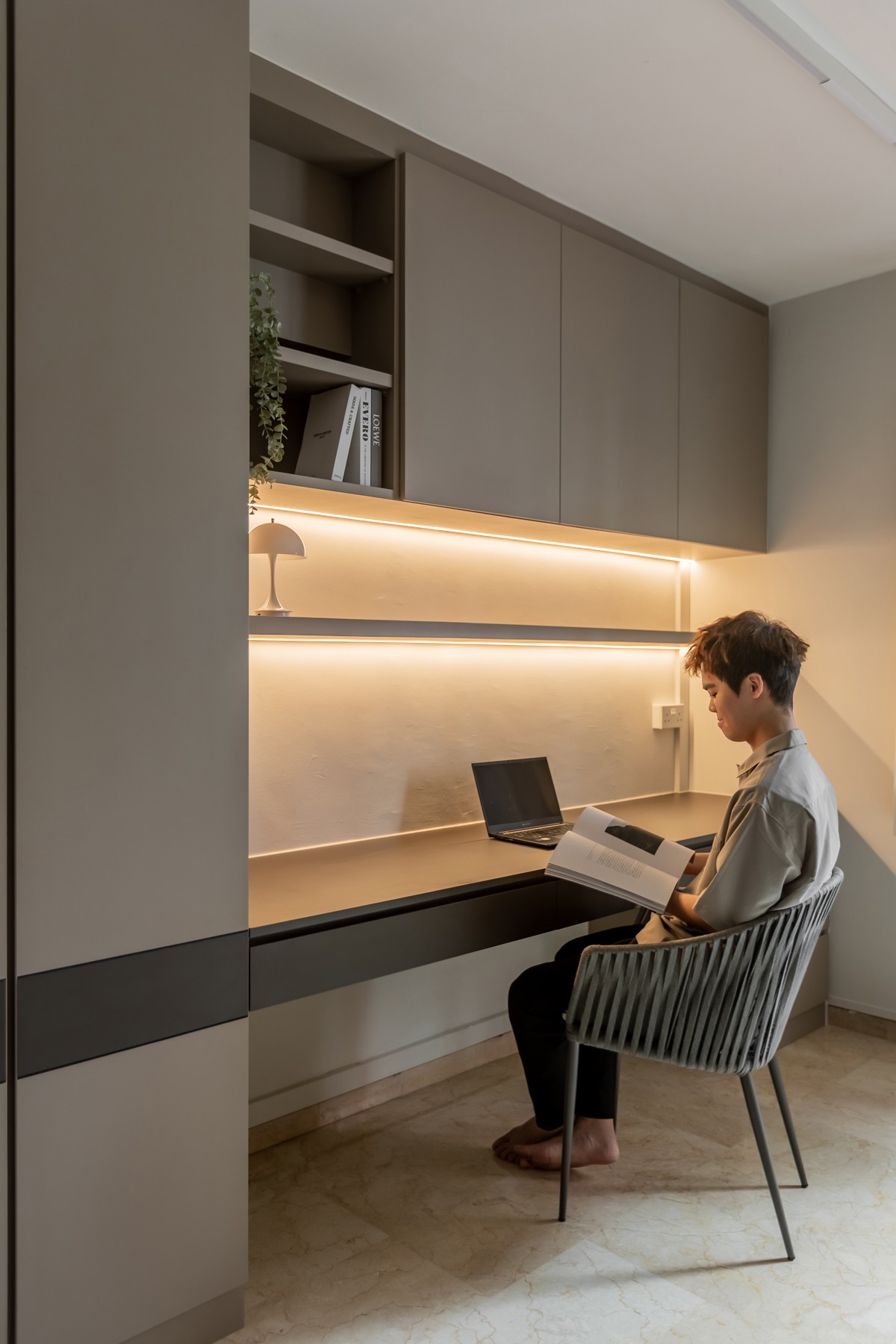 Contemporary Study with Desk Chairs and Storage Cabinets