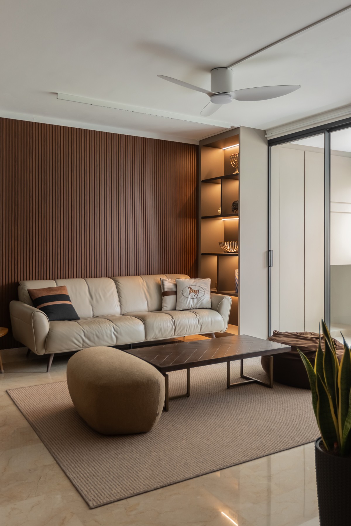 Contemporary Living Room with Feature Wall and Drop Ceiling