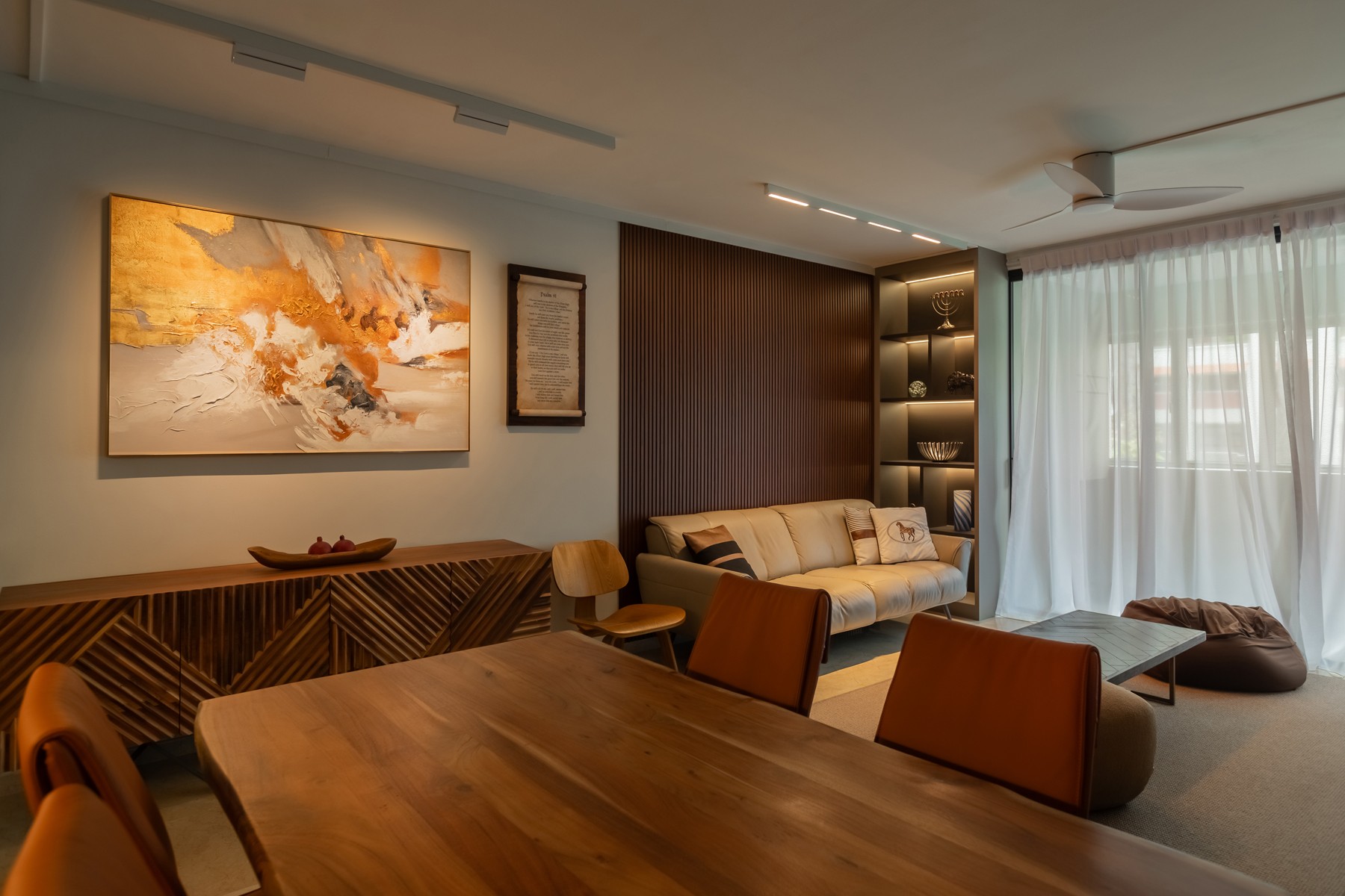 Contemporary Dining Room with Curtain and Sofa