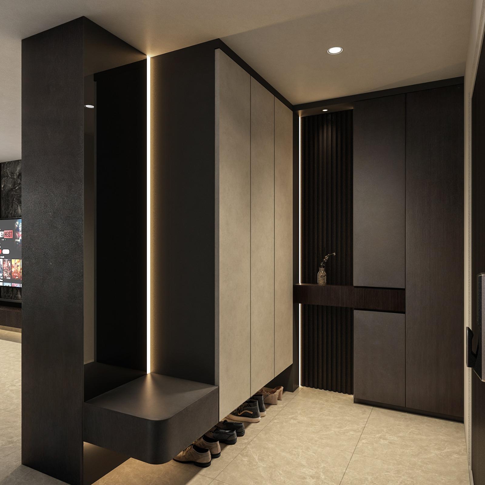 Modern Foyer with Settee and Mirror