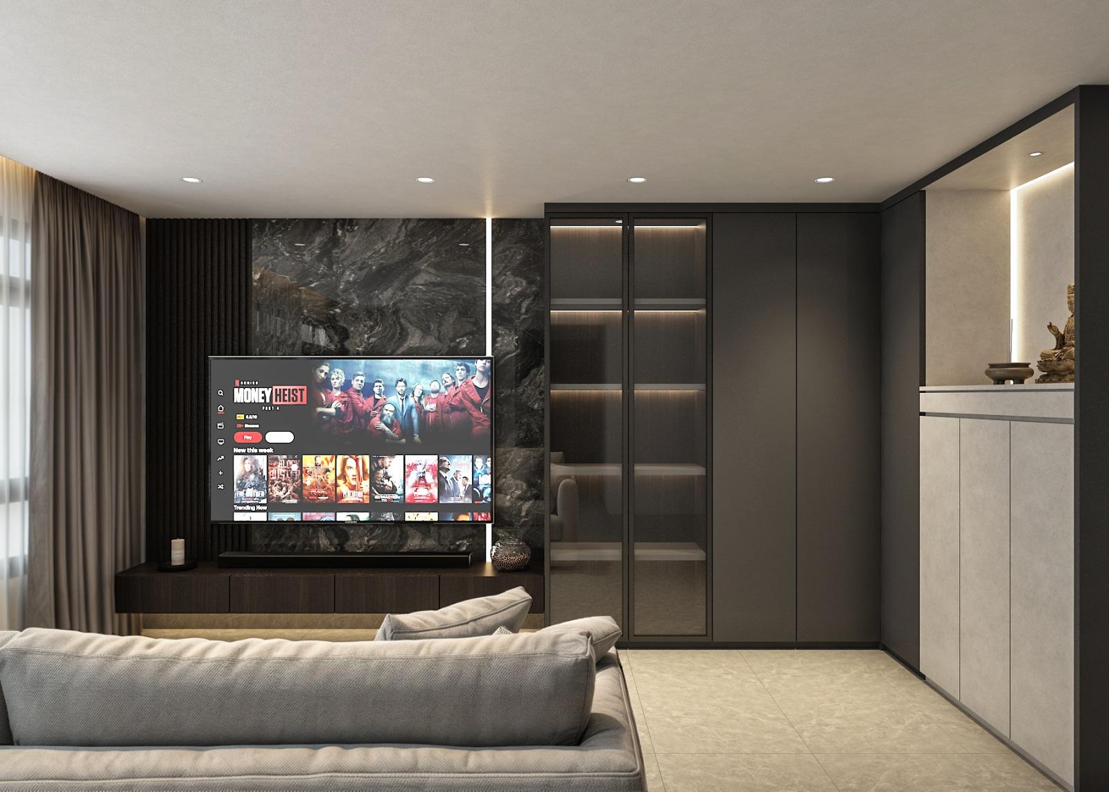 Modern Living Room with TV Console and Feature Wall