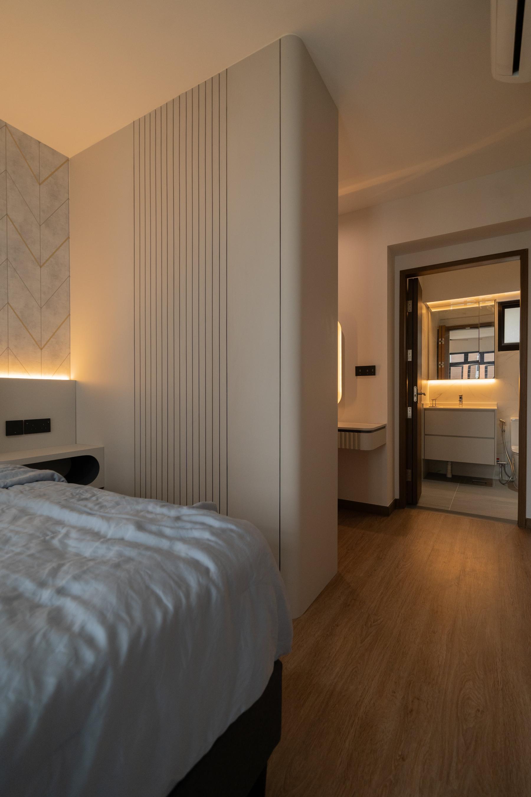 Modern Bedroom with Bookshelf and Platform Bed