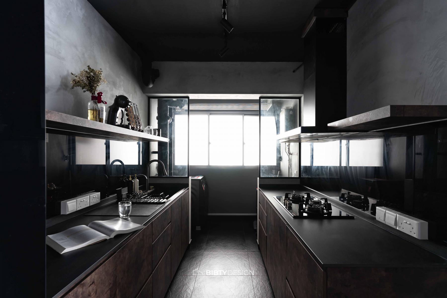Industrial Kitchen with Countertop and Homogeneous Tiles