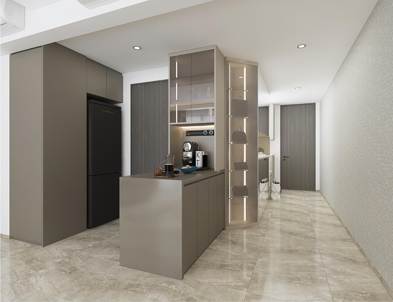 Modern Kitchen with Countertop and Kitchen Island