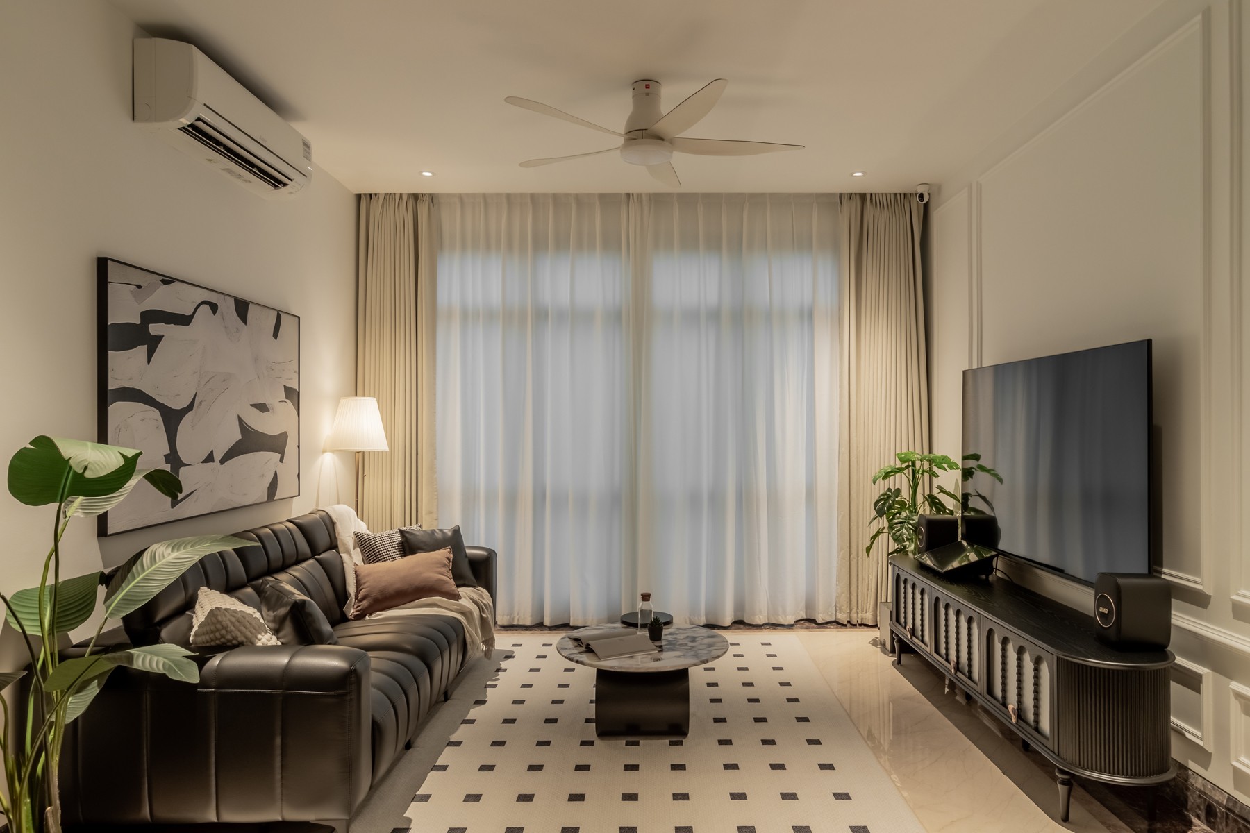 Contemporary Living Room with TV Console and Feature Wall