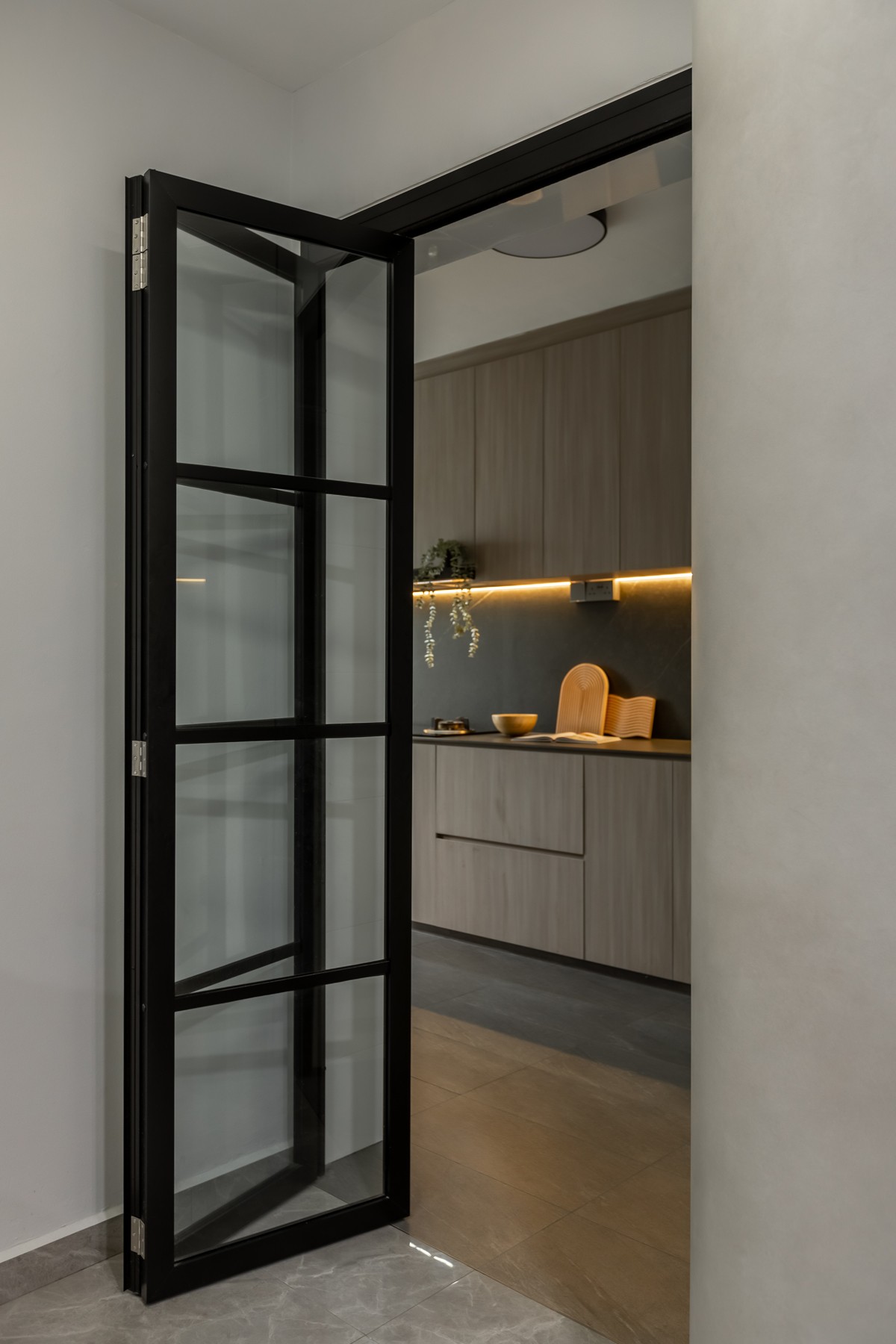Minimalist Kitchen with Countertop and Glass Door