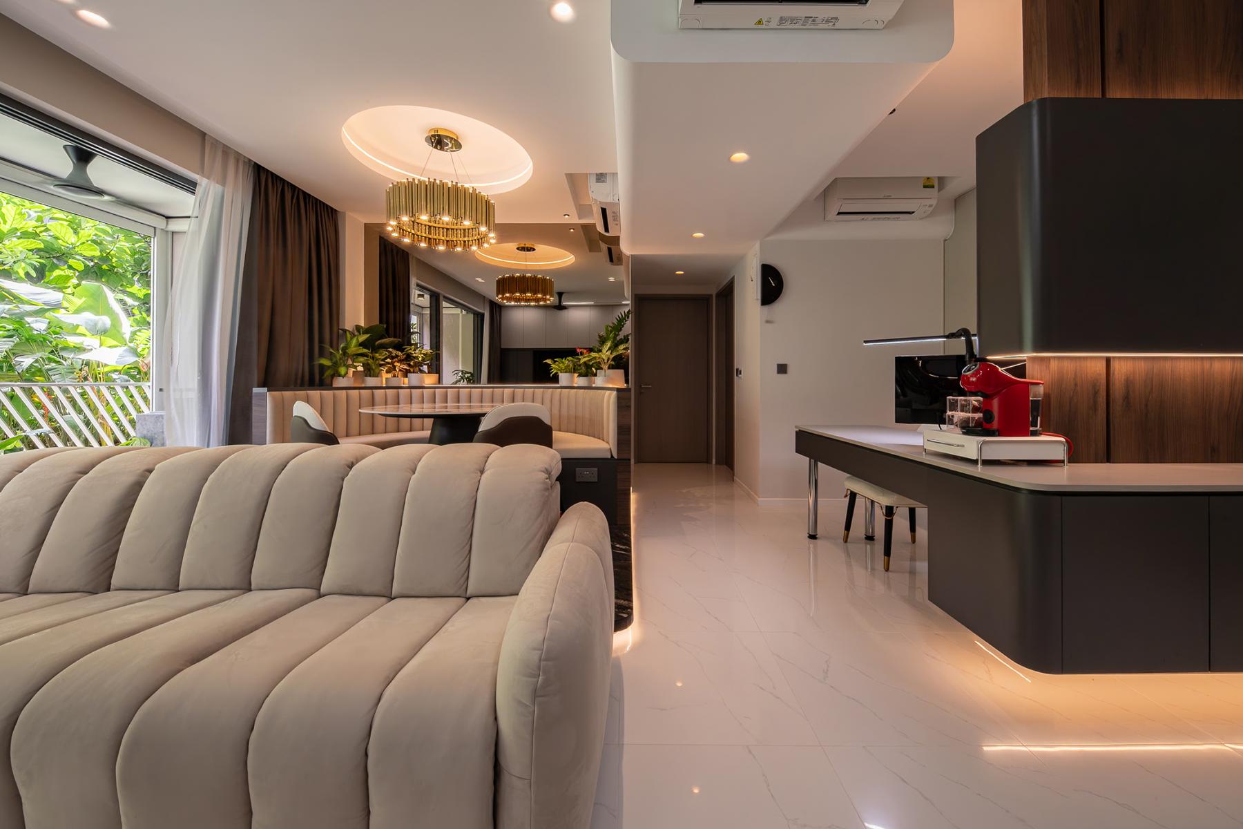 Contemporary Living Room with TV Console and Feature Wall