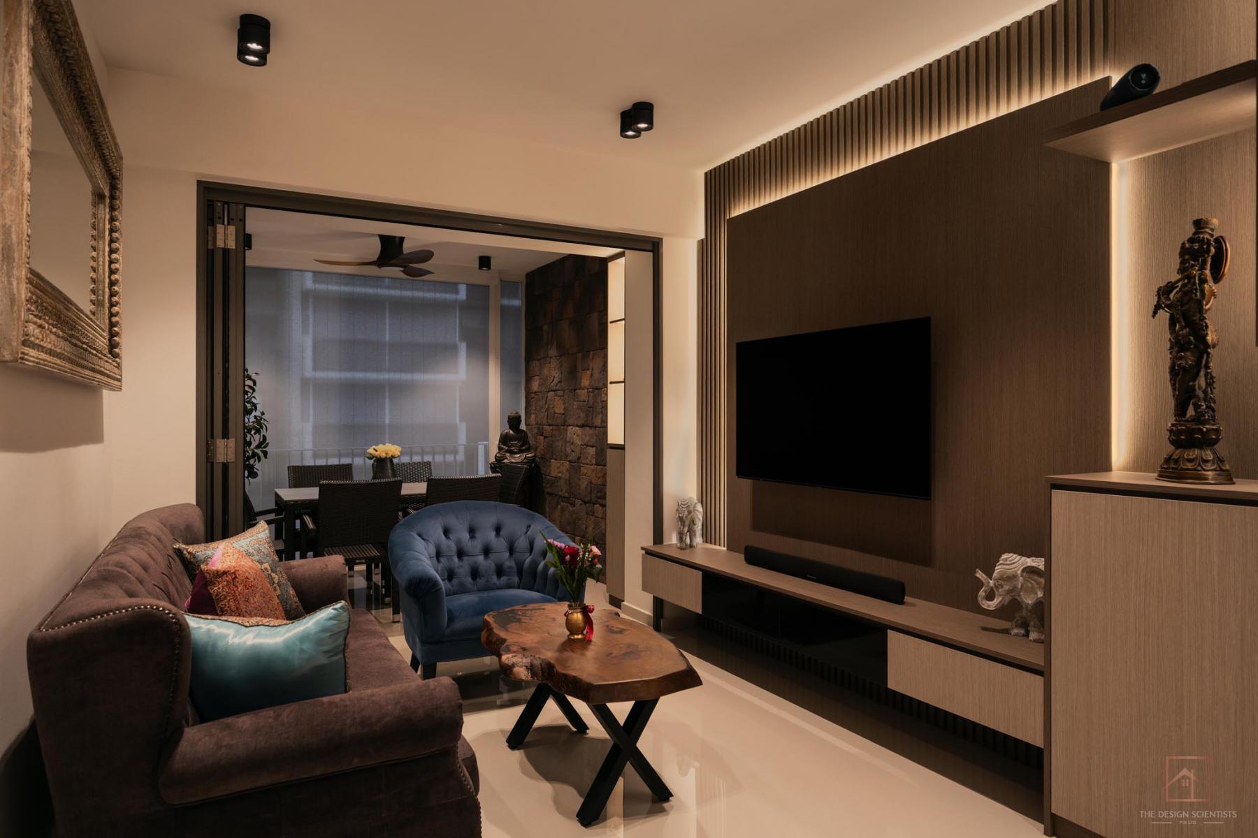 Contemporary Living Room with TV Console and Feature Wall
