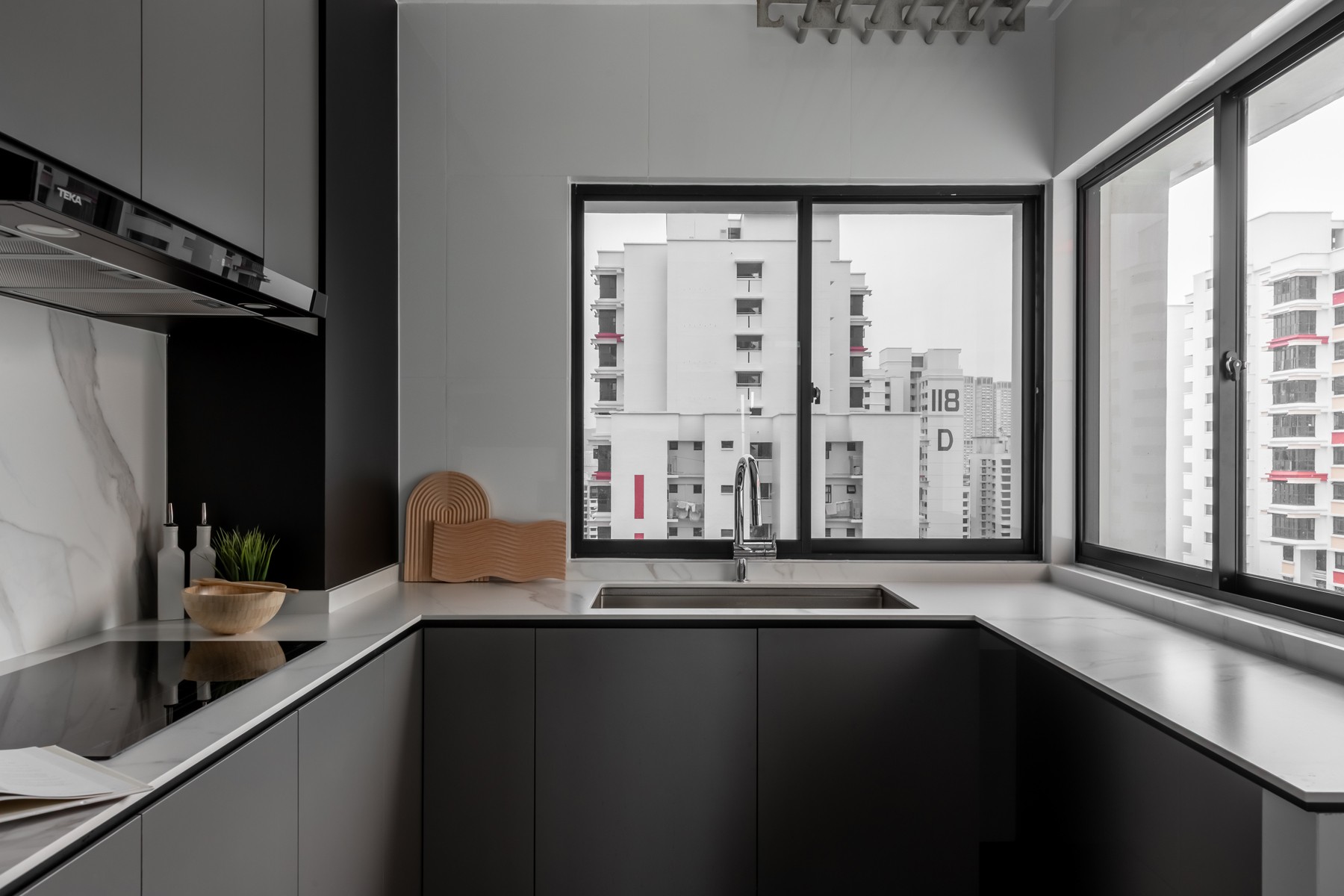 Contemporary Kitchen with Countertop and Kitchen Window